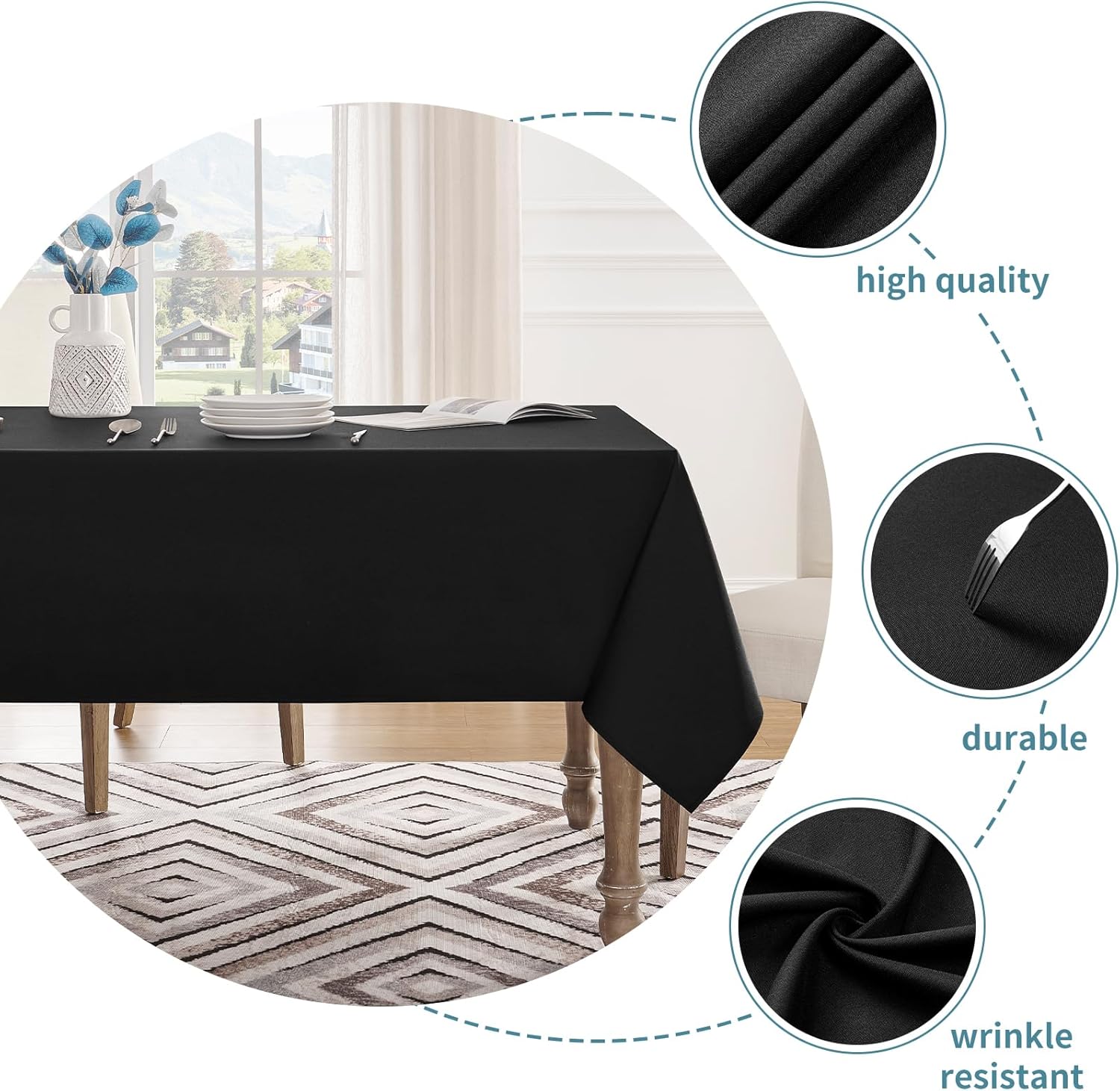 Luxury Tablecloth for Dining Spill-Proof 60x84 Black Veblandy Home Kitchen