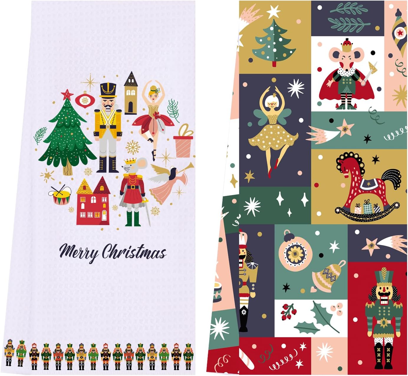 LXOMILL Nutcracker Christmas Kitchen Towels Set