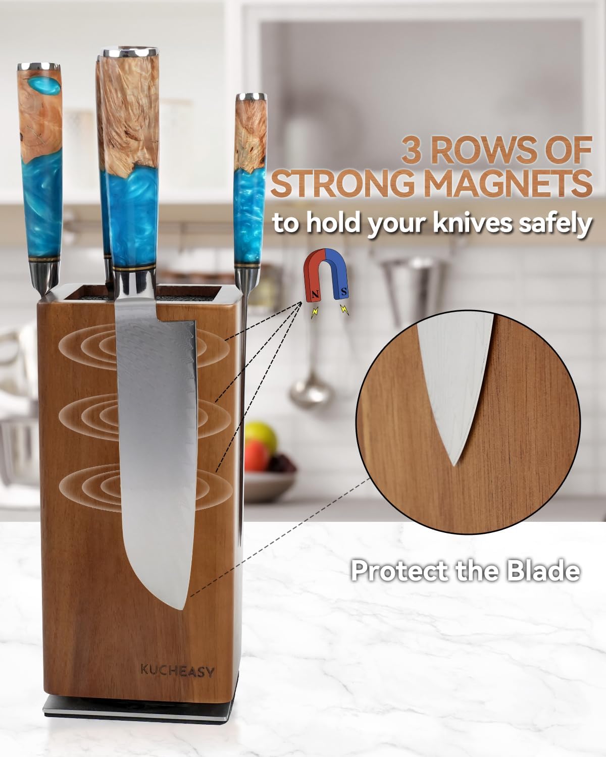 KUCHEASY Magnetic Knife Block360 Rotating Storage with Strong Magnets