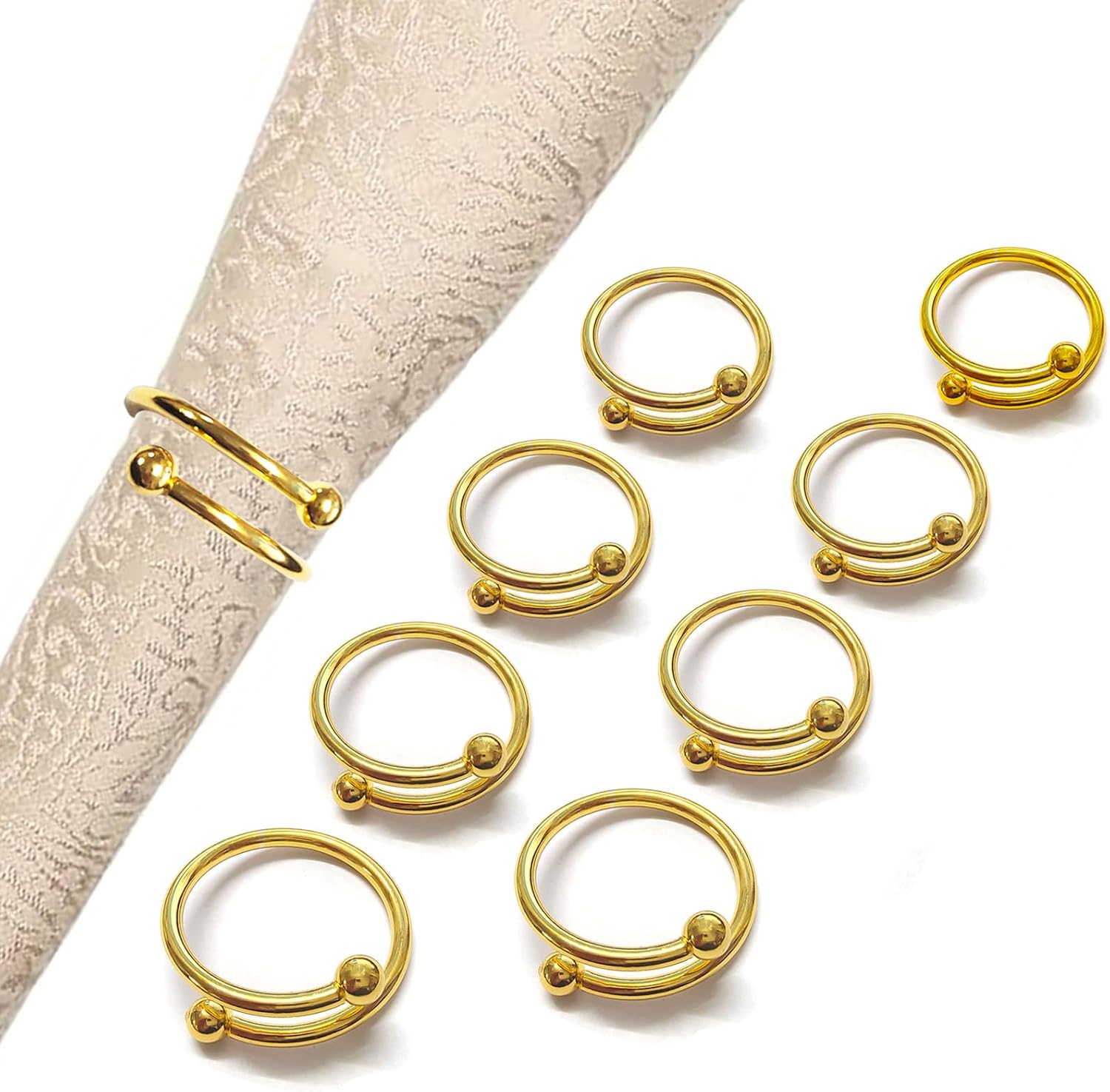 8-Piece Gold Stainless Steel Napkin Rings for Durable Dining Settings