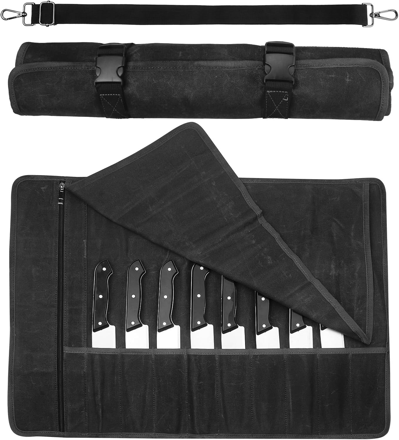 QEES Chef Knife Roll Bag 10 Slots 188 Waxed Canvas Case