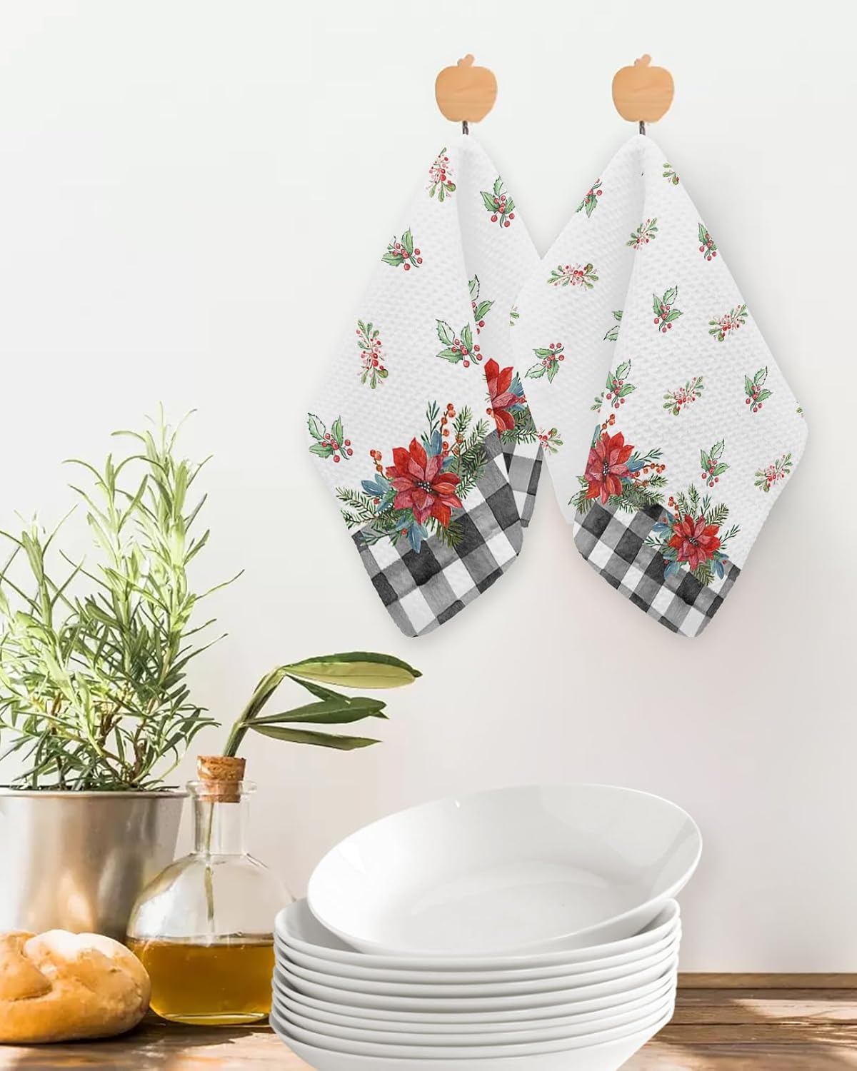 12x12 Waffle Plaid Christmas Kitchen Towels Microfiber Dish Towels