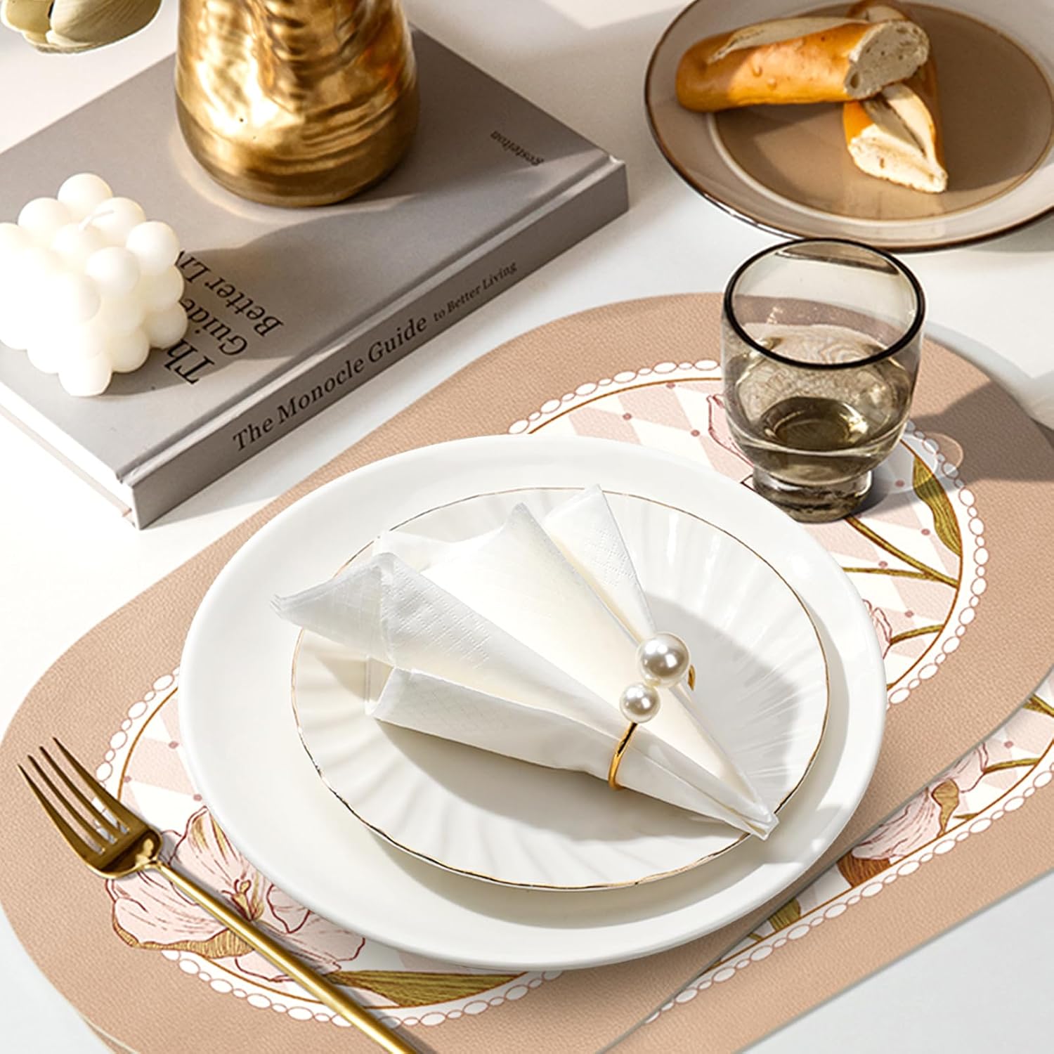 Elegant Gold Pearl Napkin Rings Set of 12