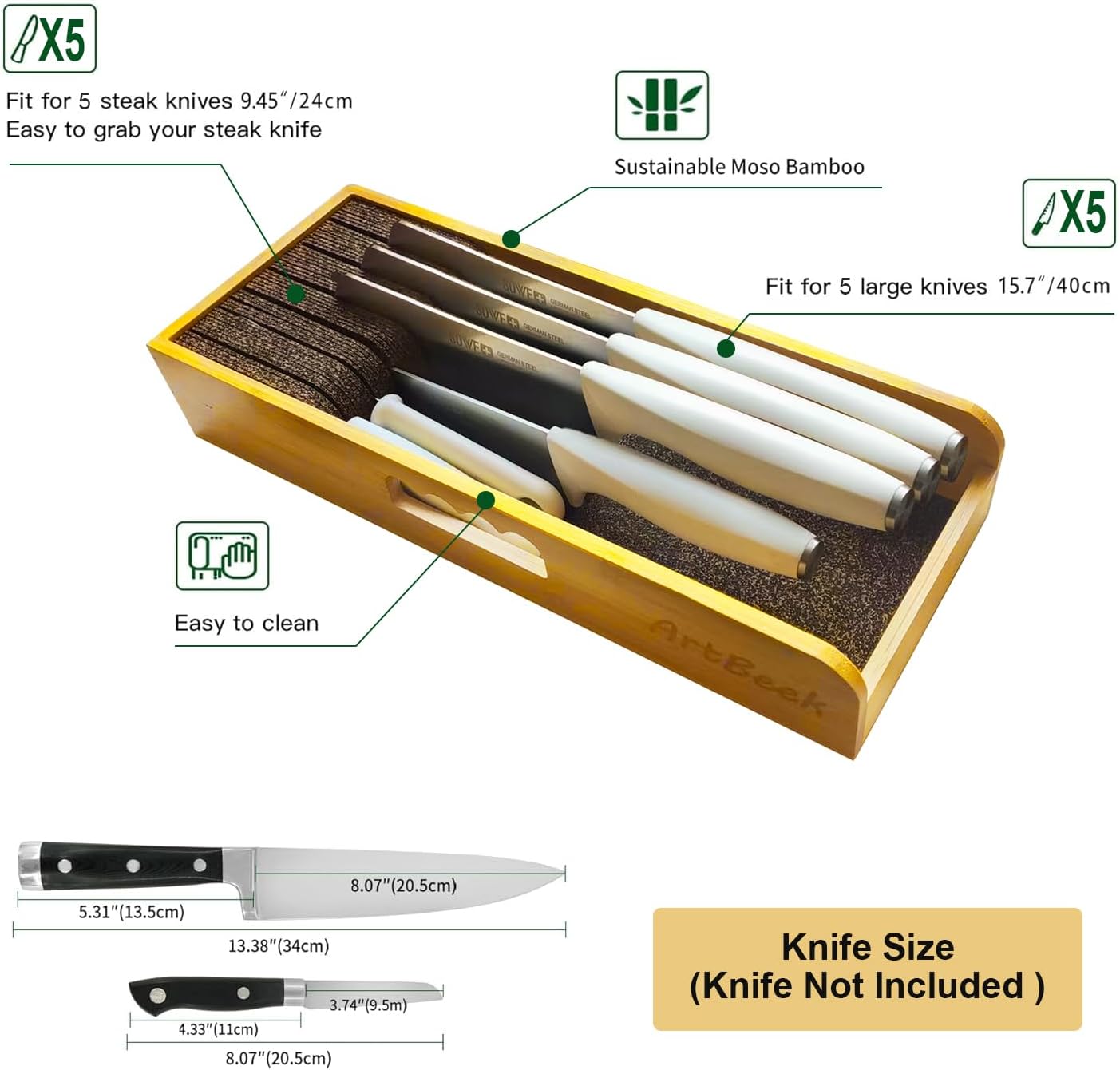 Bamboo Knife Holder for Drawers