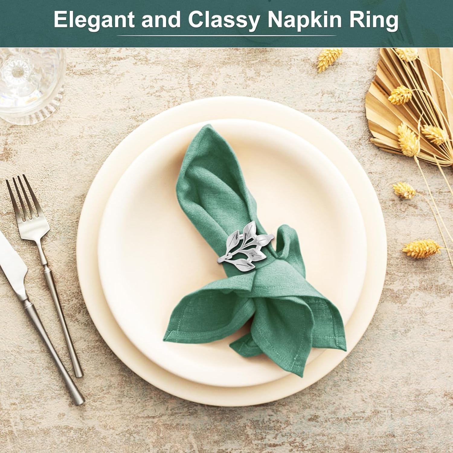 Silver Napkin Rings - 20-Piece Bulk Leaf Napkin Rings Anillos para Servilletas