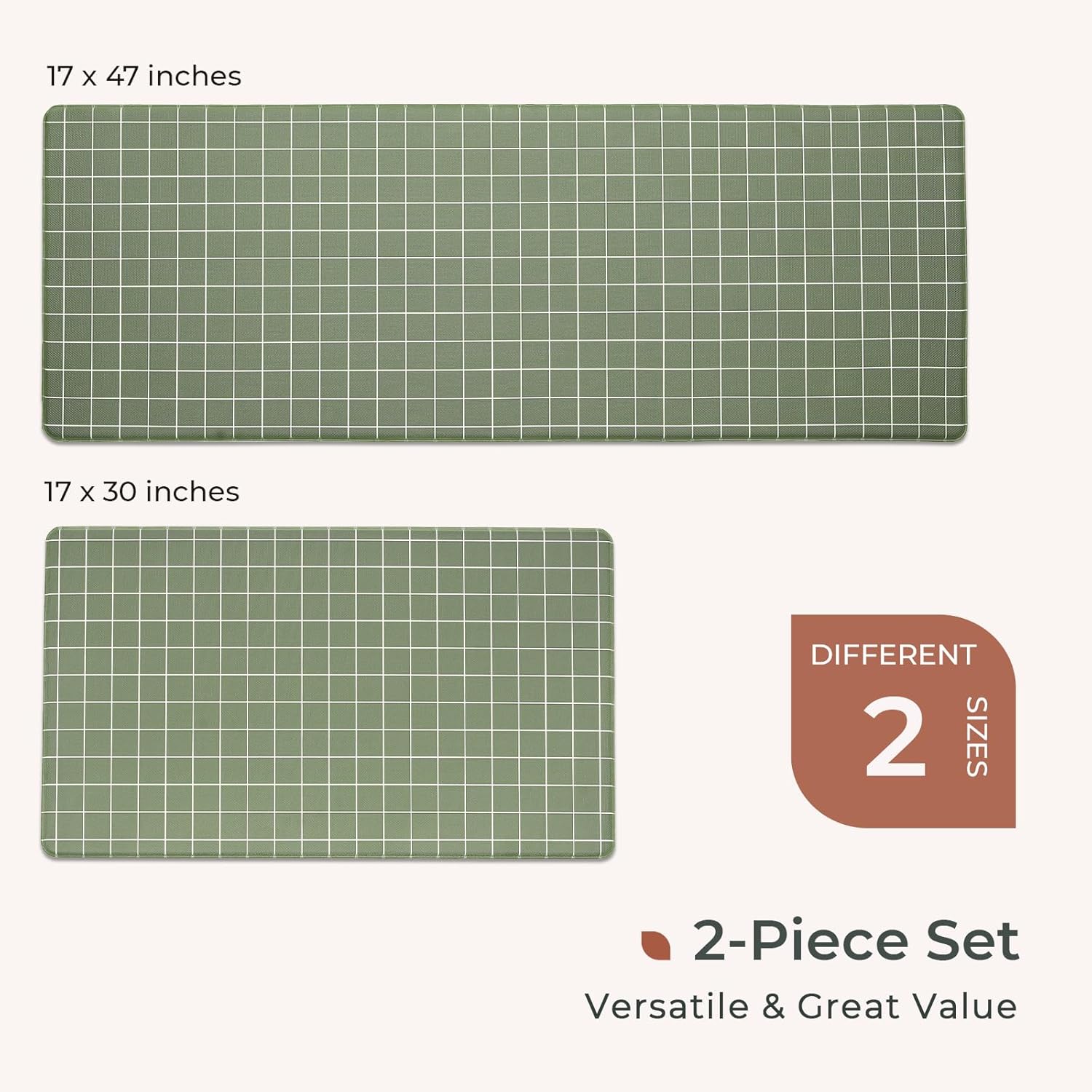 FRESHMINT Kitchen Mat Set Soft Durable 2-PieceANTI-FATIGUE Mat
