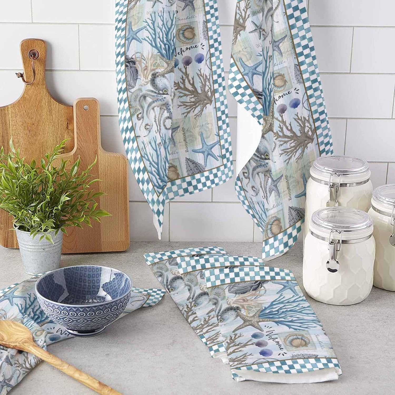 Elegant Coastal Octopus Kitchen Towels 18x28 Absorbent Quick Dry Sure to impress