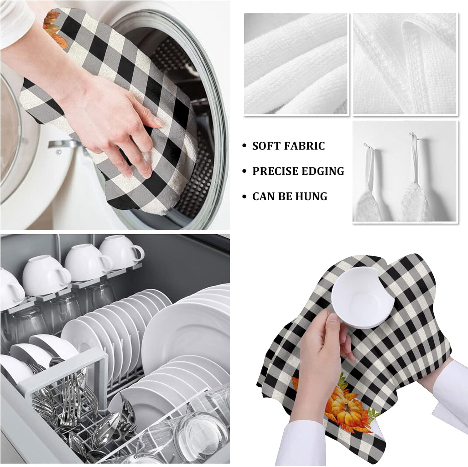 ZOE GARDEN Buffalo Plaid Black Kitchen Towels
