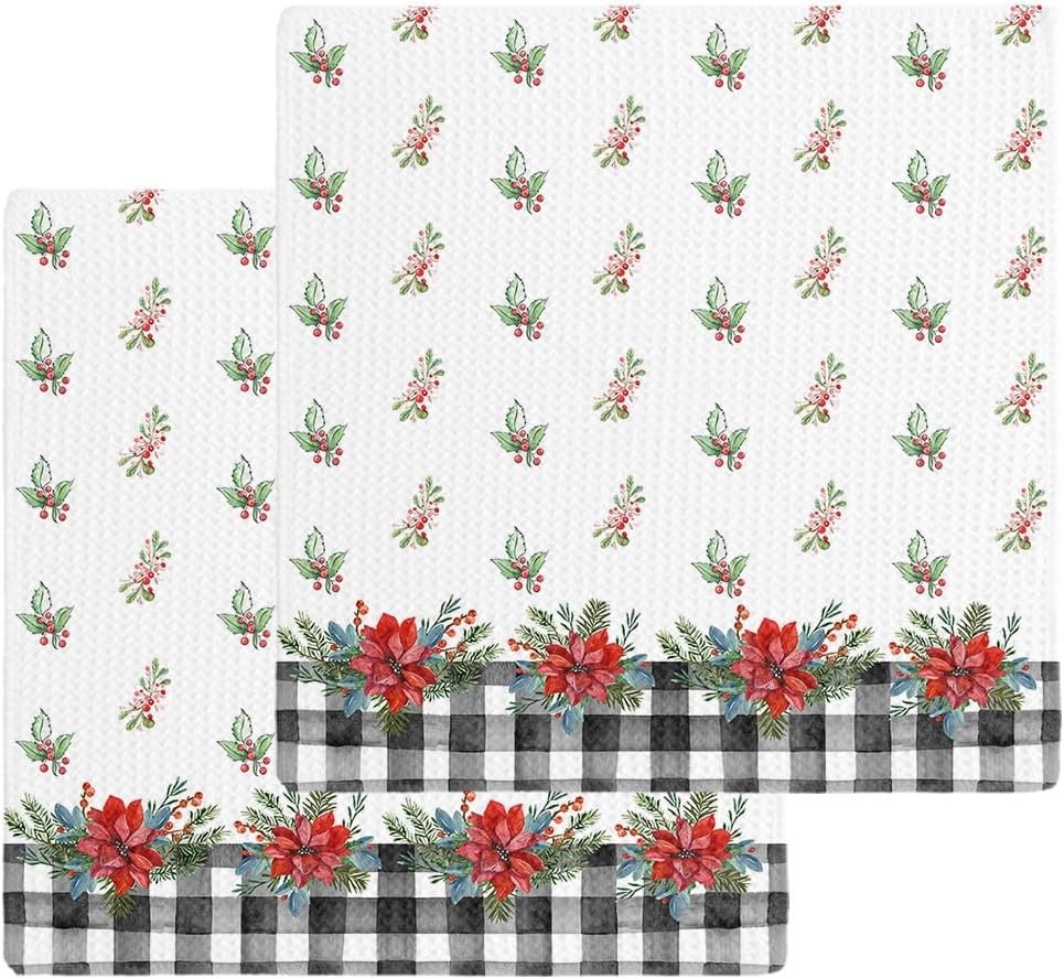 12x12 Waffle Plaid Christmas Kitchen Towels Microfiber Dish Towels