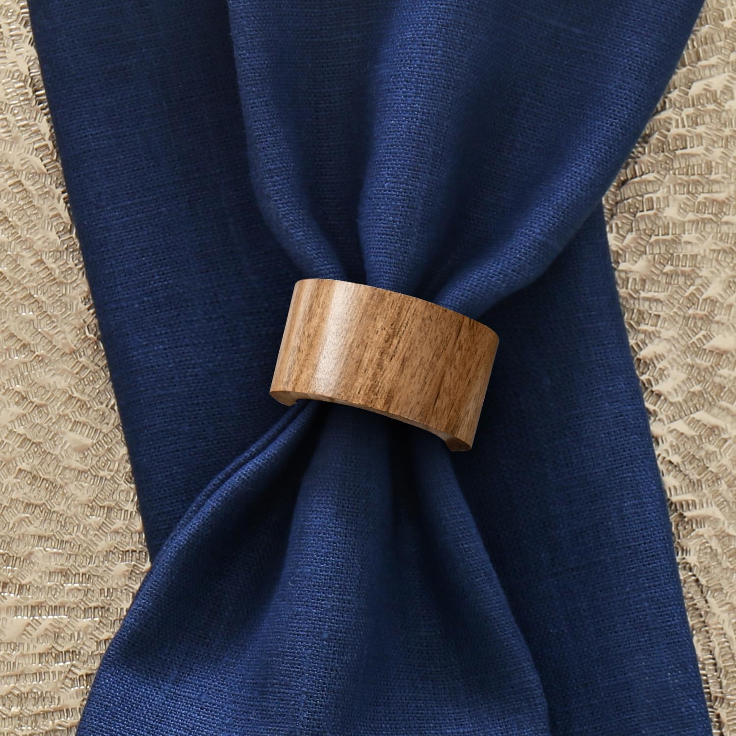 MyGift Rustic Natural Solid Acacia Wood Rings for Dining Napkins