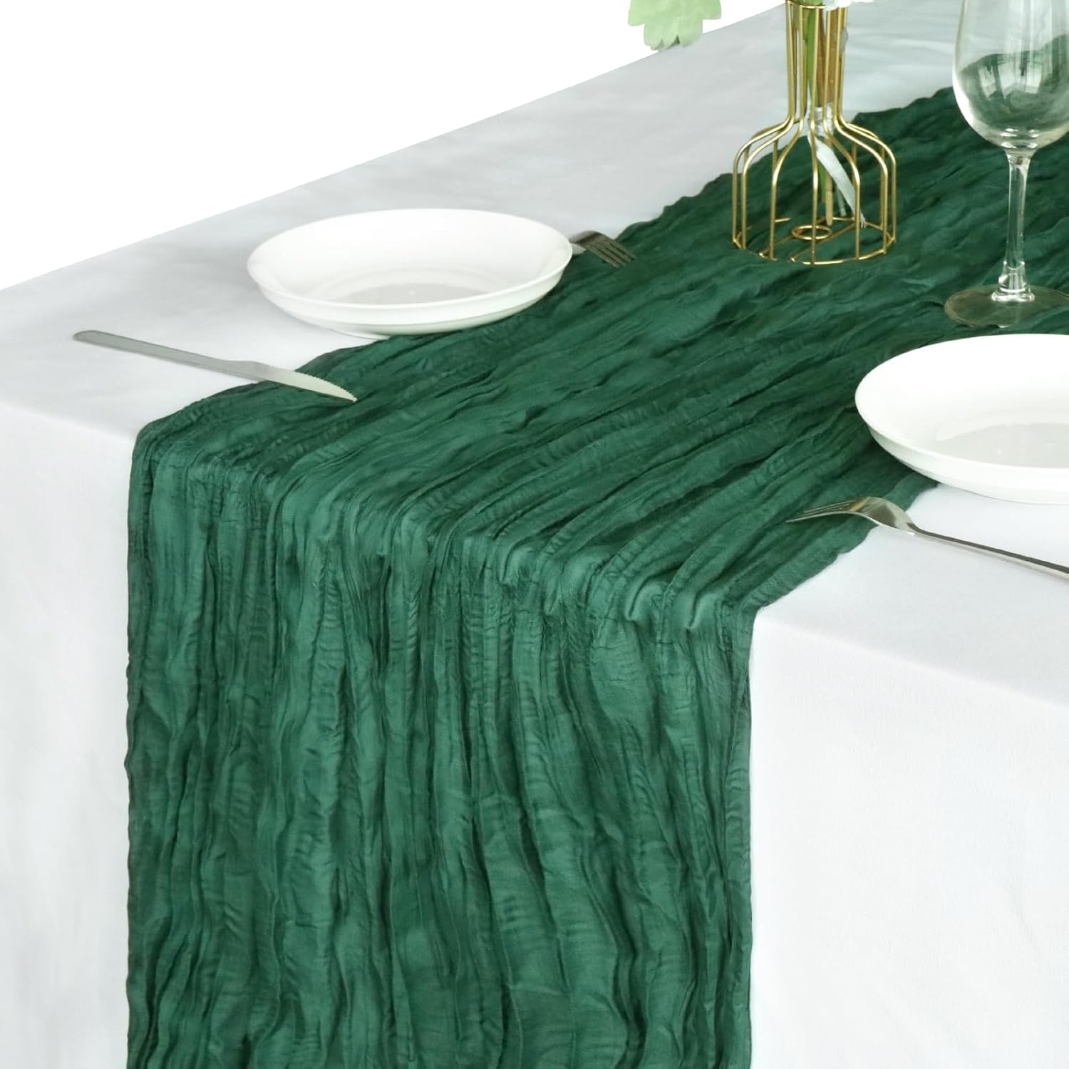 Pusunas Cheesecloth Table Runner 2 Pack 10 Ft Emerald Green