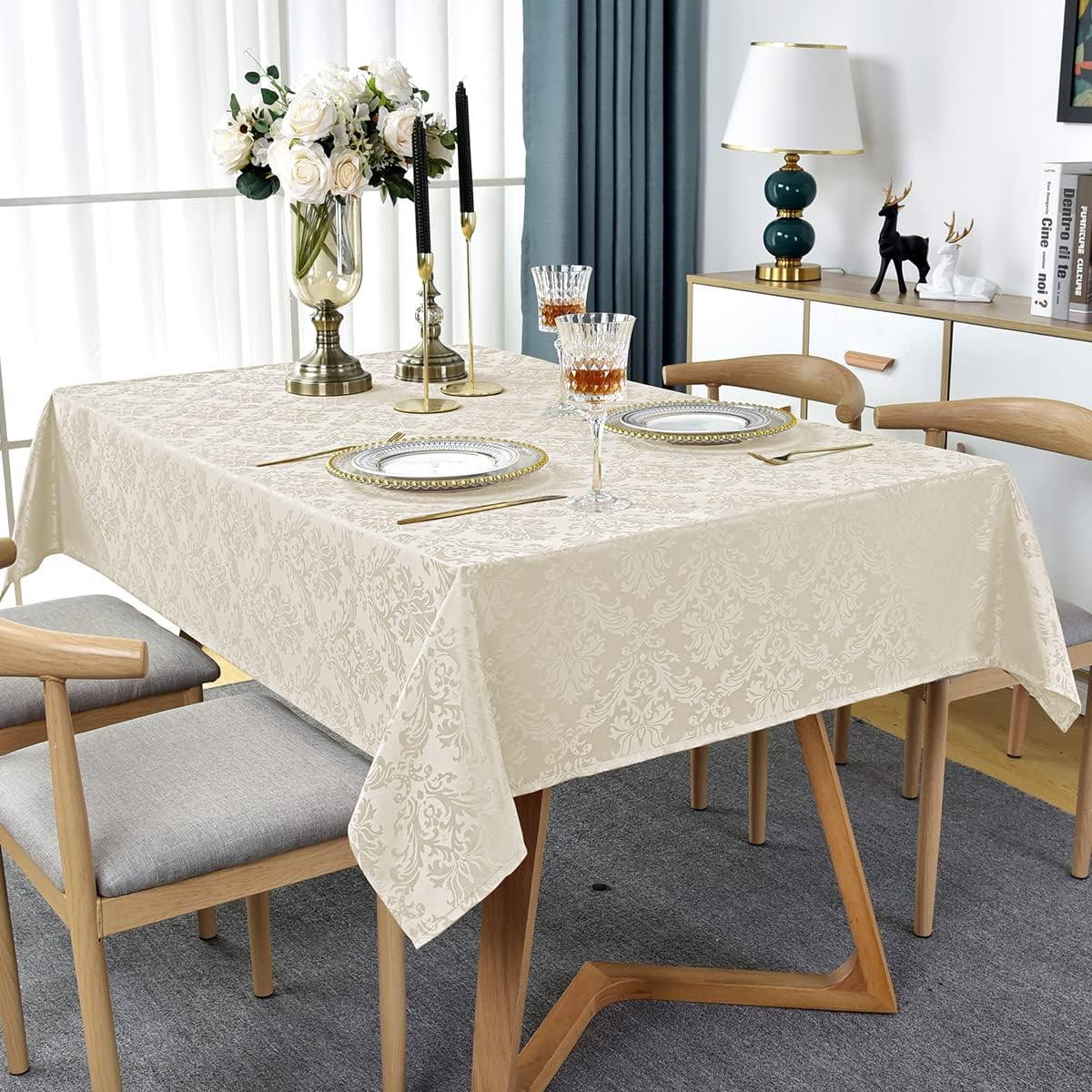 SASTYBALE Off-White Jacquard Tablecloth 52x70 Durable Elegant Perfect for Home Office