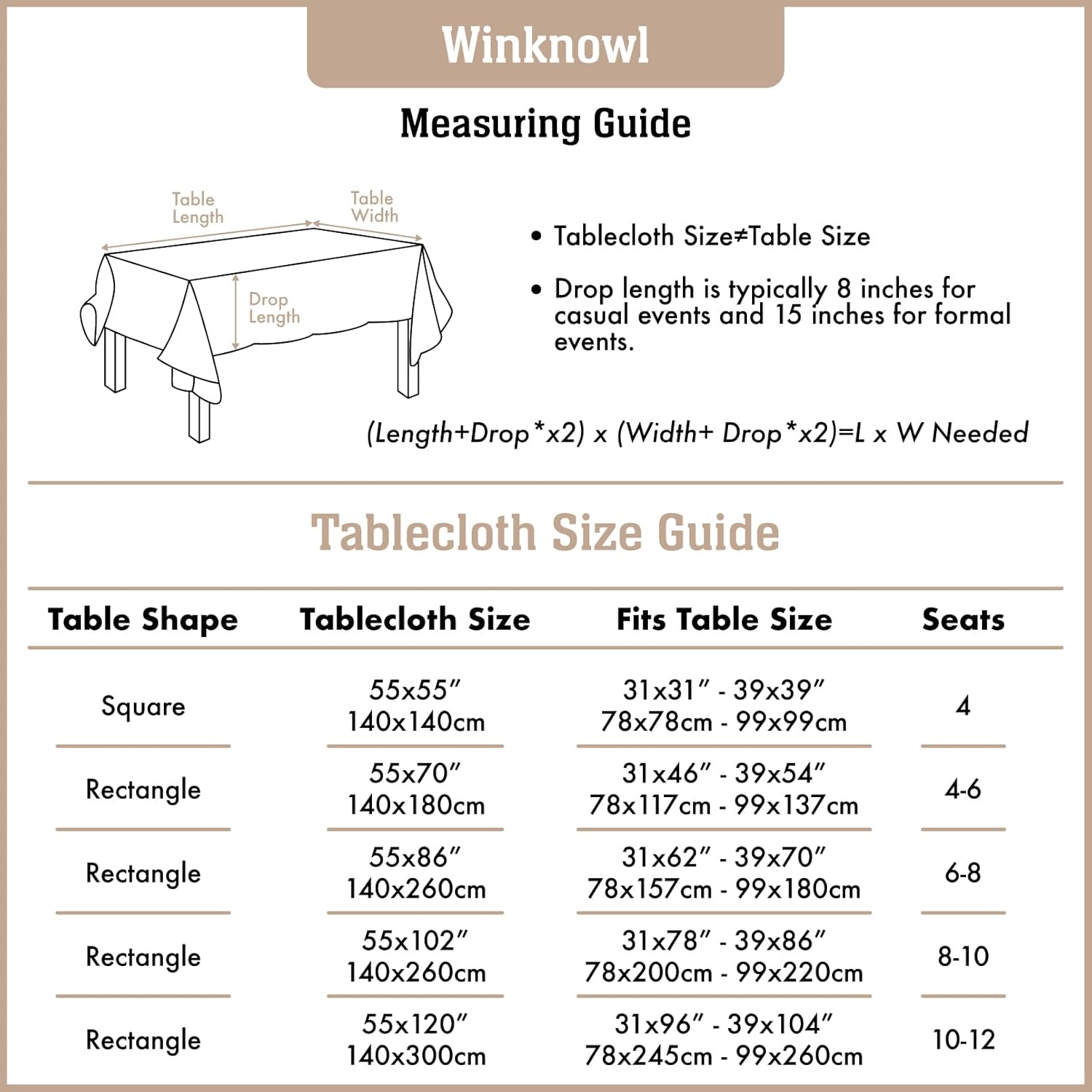 Winknowl Rustic Tablecloth 55x70 Inch Machine Washable