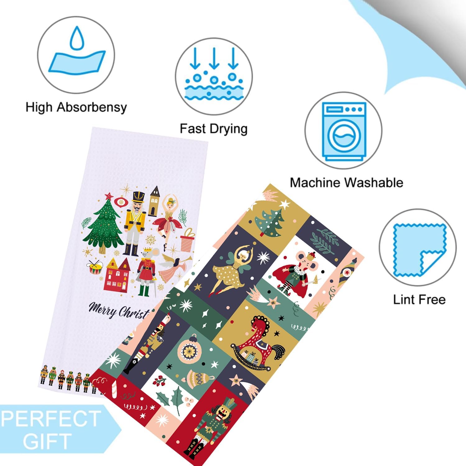 LXOMILL Nutcracker Christmas Kitchen Towels Set