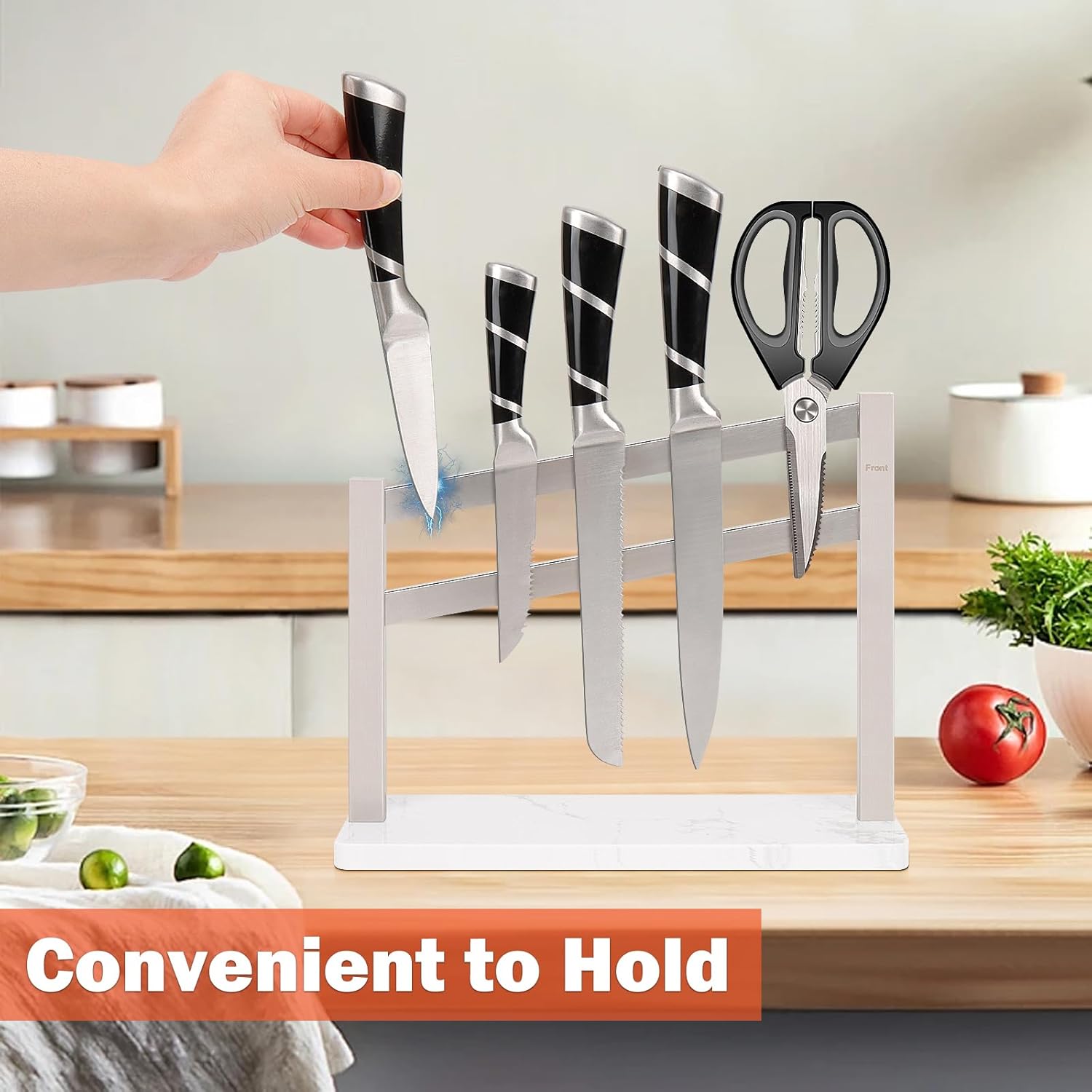 Sturdy Magnetic Knife Holder with Marble Base Perfect for Kitchen Storage