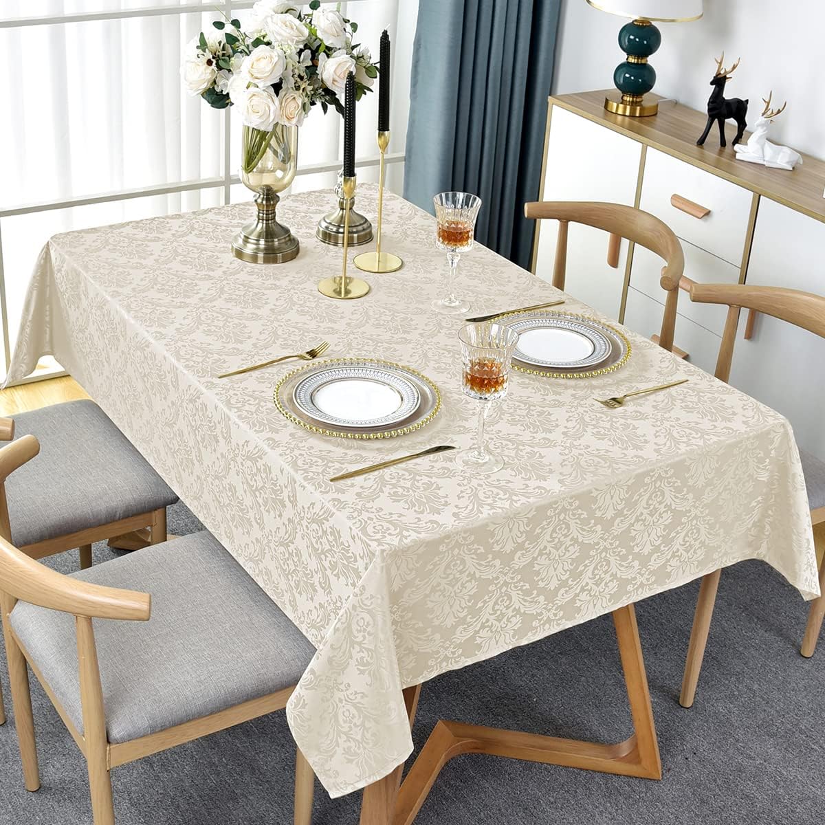 SASTYBALE Off-White Jacquard Tablecloth 52x70 Durable Elegant Perfect for Home Office