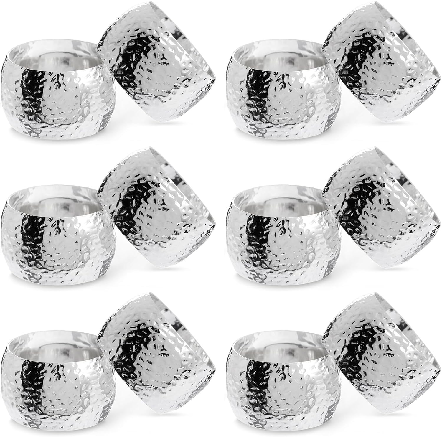 Elegance 12-Piece Silver Napkin Rings - Compact Durable Reusable for Weddings Parties