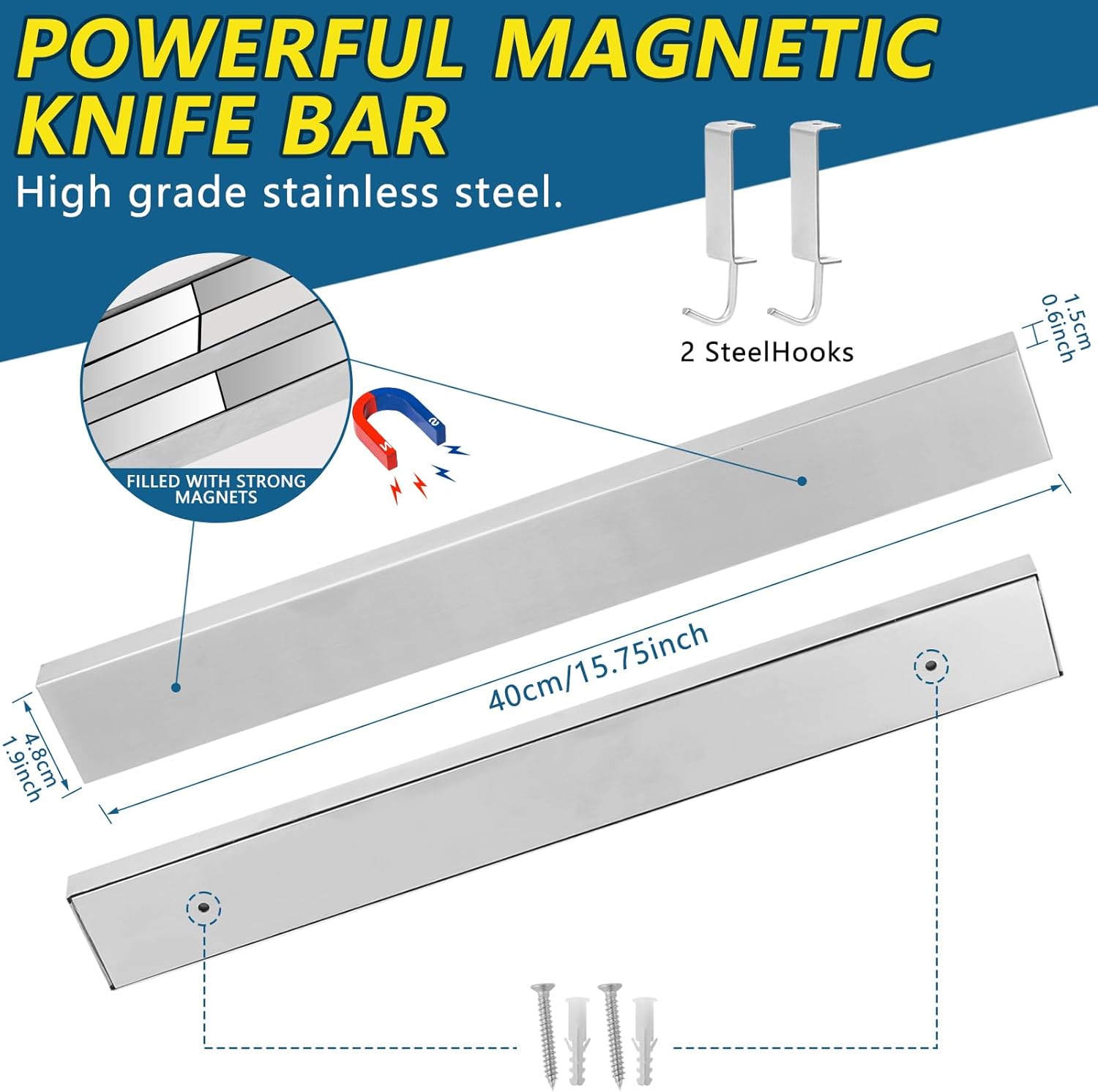16-Inch Stainless Steel Magnetic Knife Strips Secure Kitchen Organizing Solution