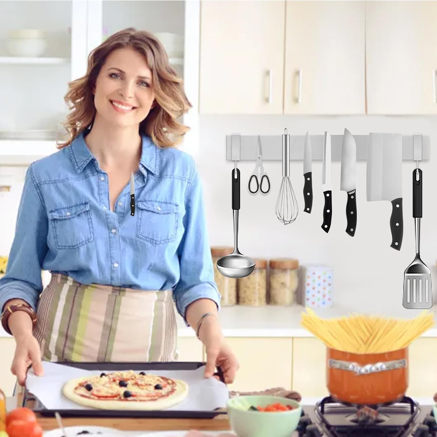 16-Inch Stainless Steel Magnetic Knife Strips Secure Kitchen Organizing Solution