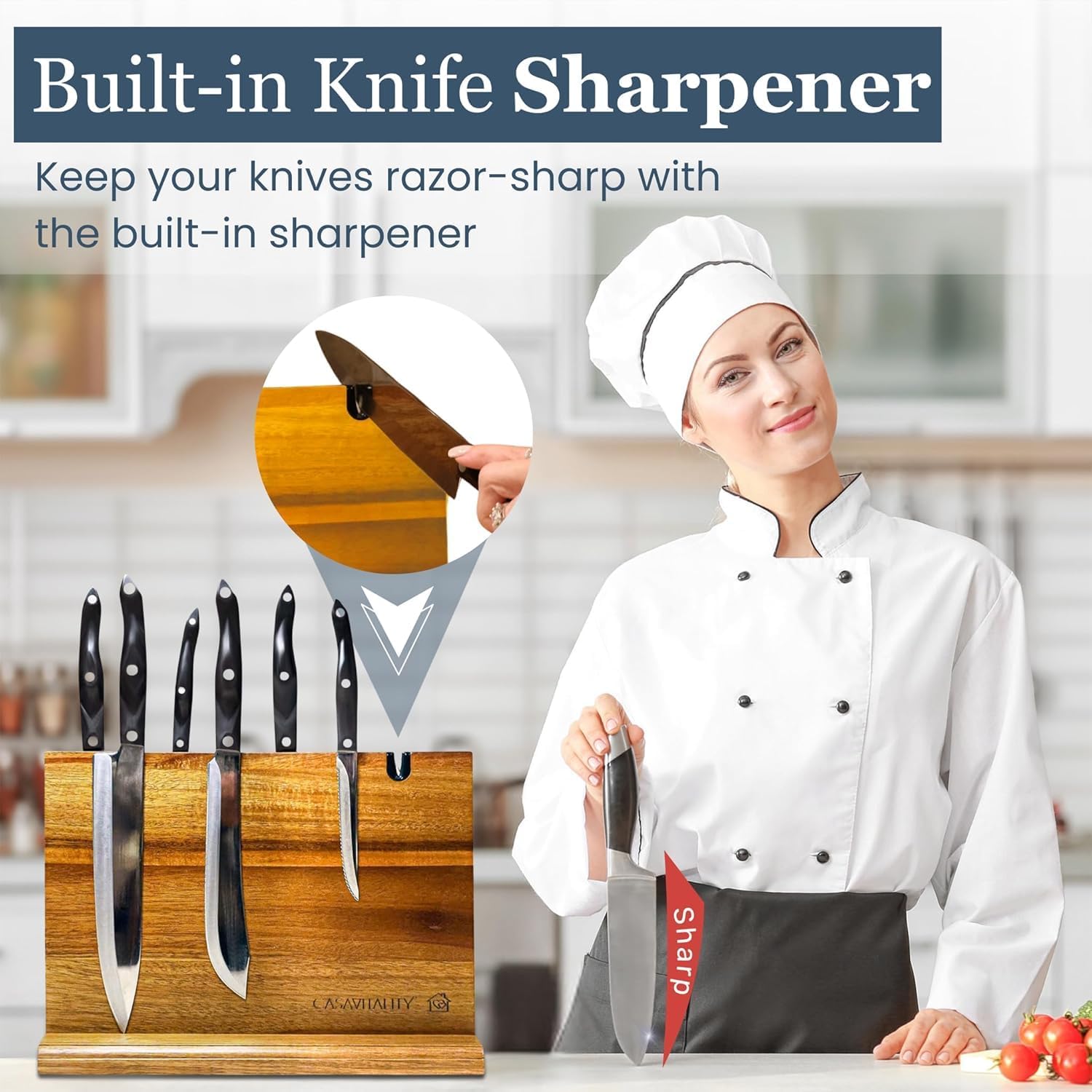 Elegant Acacia Magnetic Knife Block