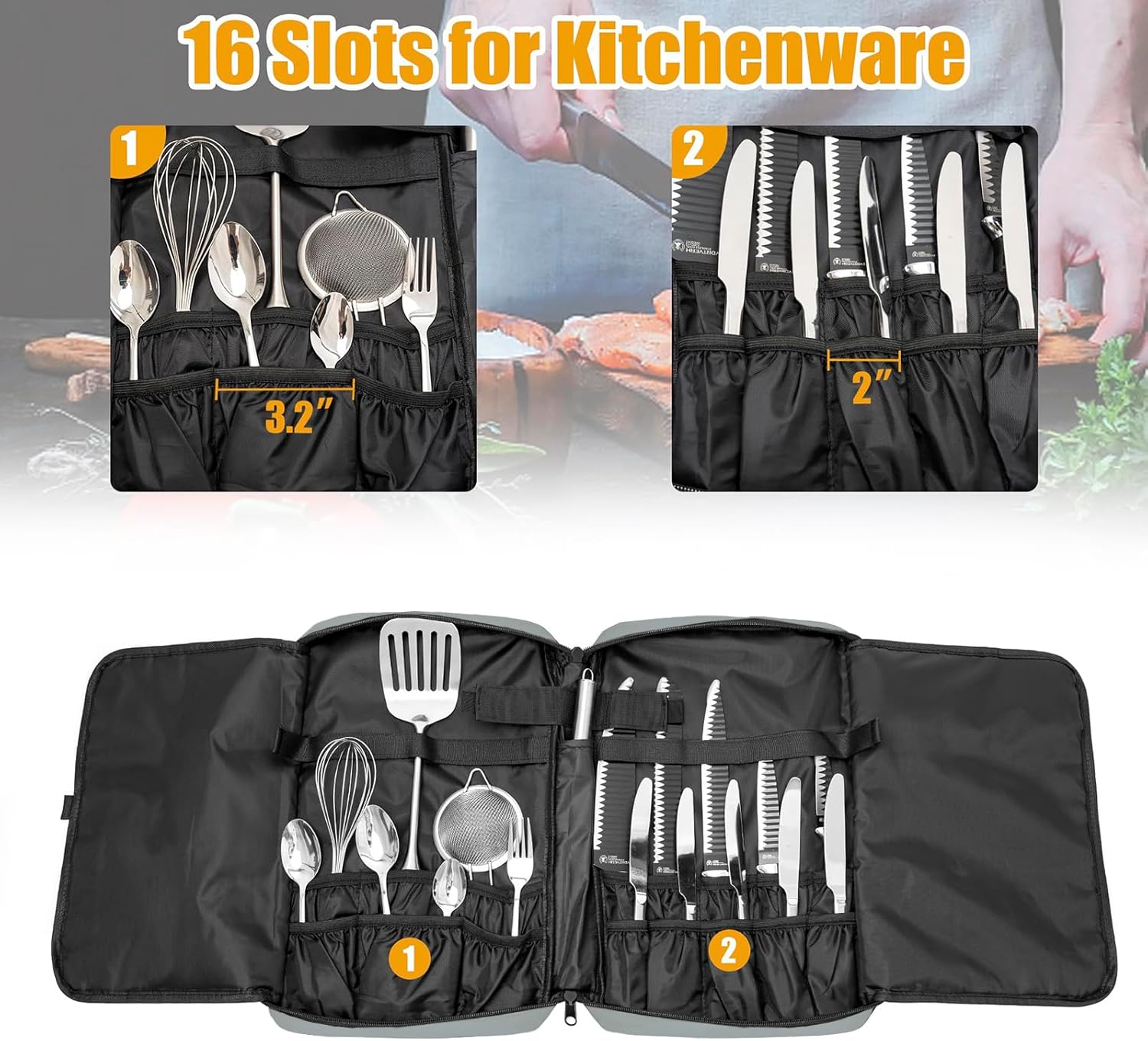 Professional Chef Knives Organizer with 25 Pockets