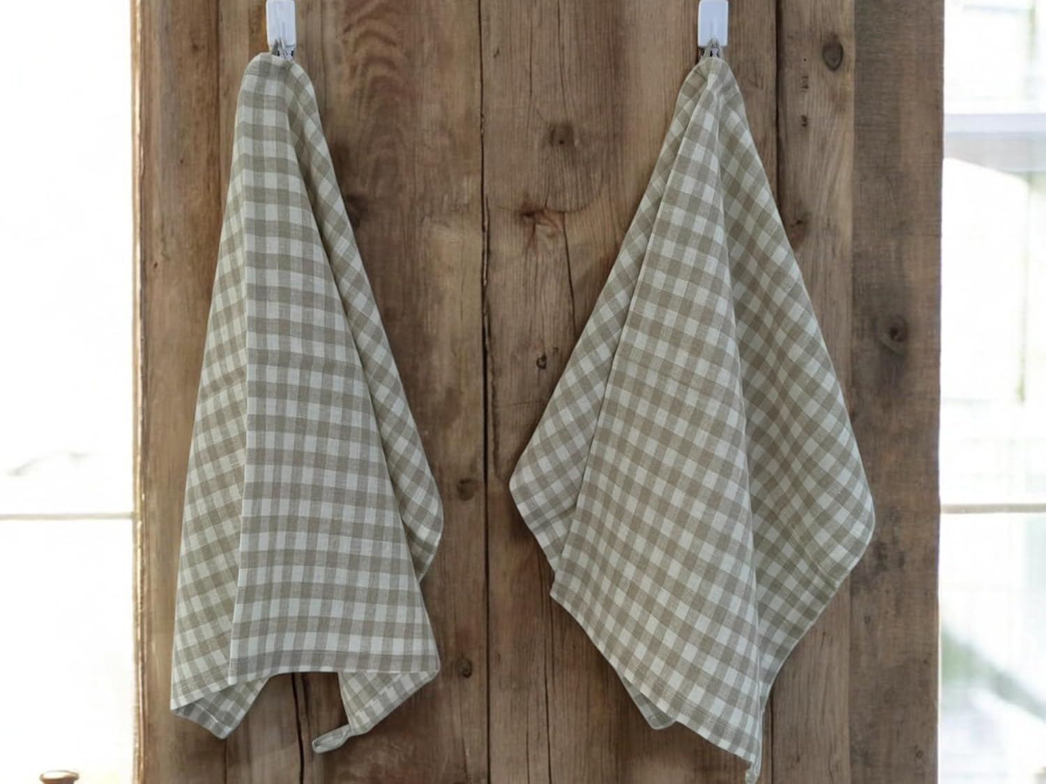Eight Owls Stonewashed Linen Dish Towels - Set of 2 Natural Check 1