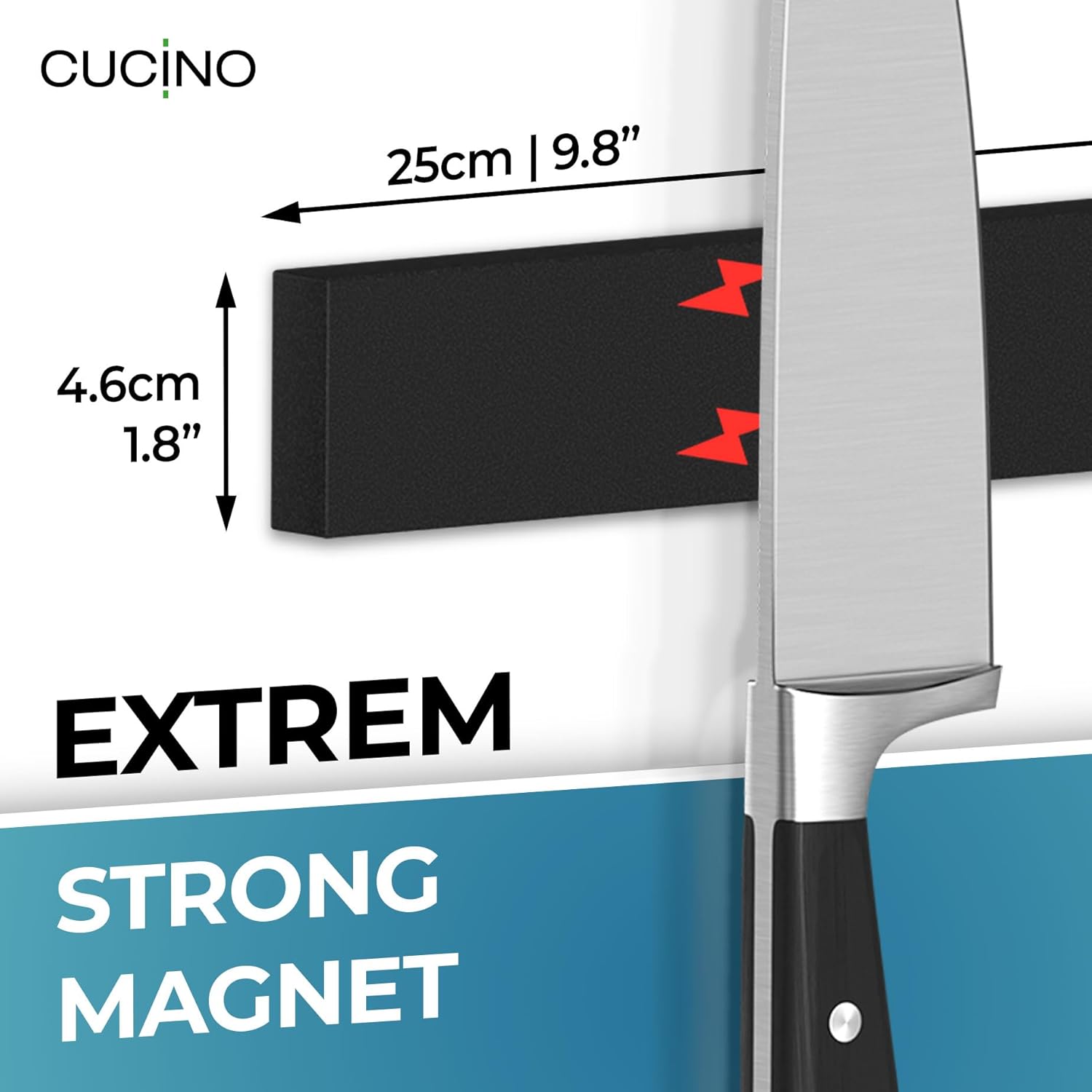 Cucino Magnetic Knife Holder for Wall 10 No Drilling Stainless Steel Black