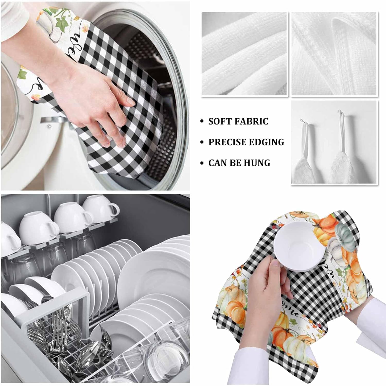 ZOE GARDEN pumpkin plaid kitchen towel 18x28 inches Black Plaid Design