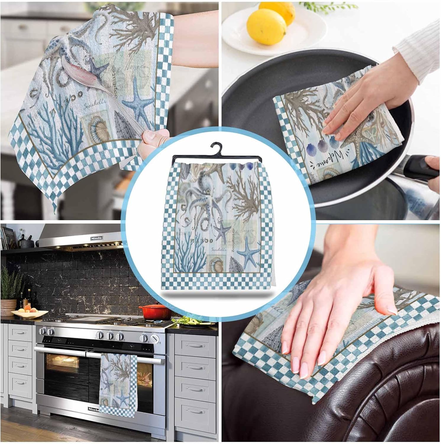 Elegant Coastal Octopus Kitchen Towels 18x28 Absorbent Quick Dry Sure to impress