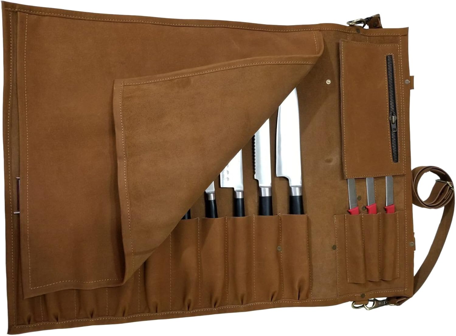 luvsecretlingerie Genuine Lightweight Leather Chef Knife Roll 13 Slots K5