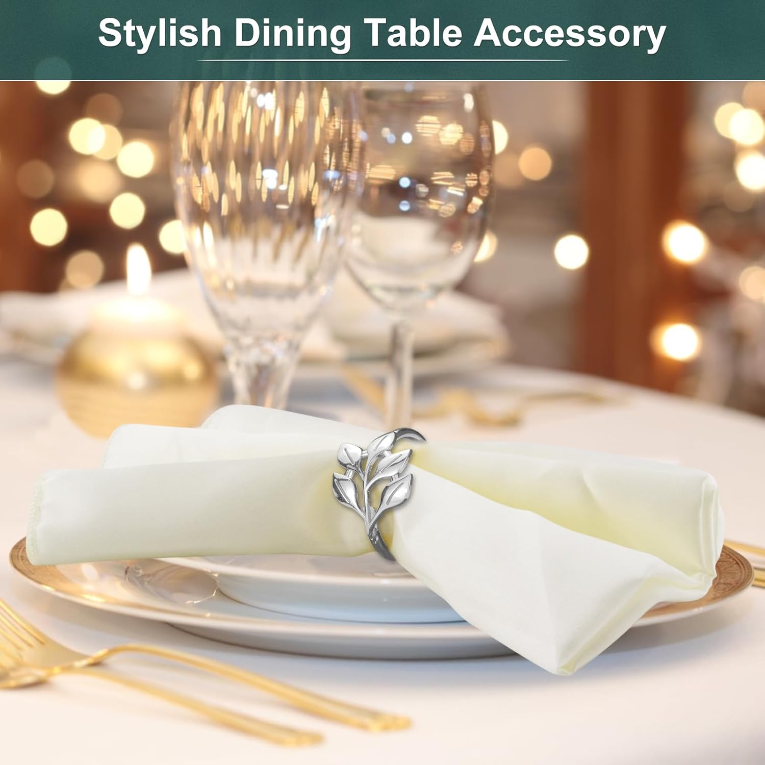 Silver Napkin Rings - 20-Piece Bulk Leaf Napkin Rings Anillos para Servilletas