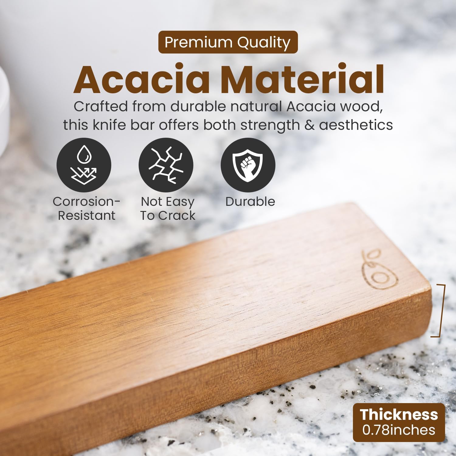 Sturdy Acacia Wood Magnetic Knife Holder for the Kitchen