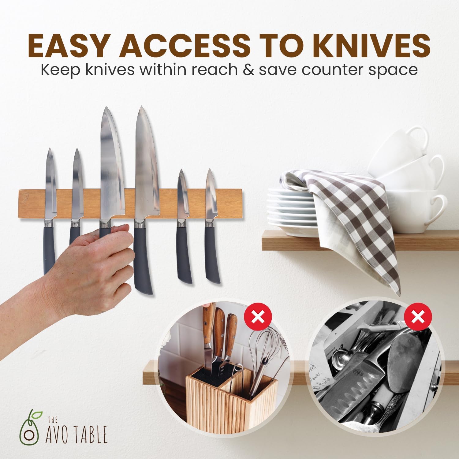 Sturdy Acacia Wood Magnetic Knife Holder for the Kitchen