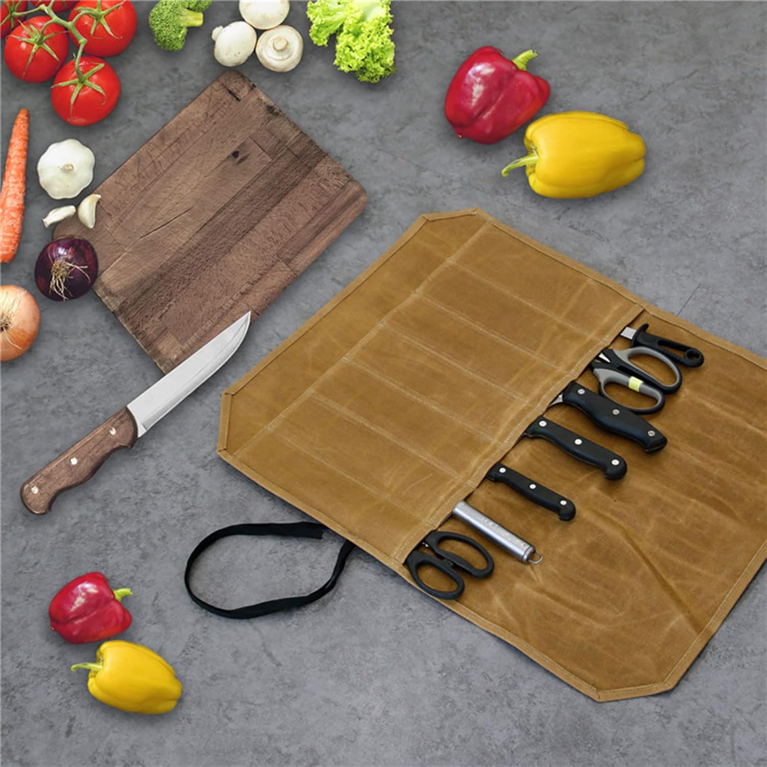 FUKAJOMFEN Knife Roll Chefs Knife Bag Gray Waxed Canvas Holder