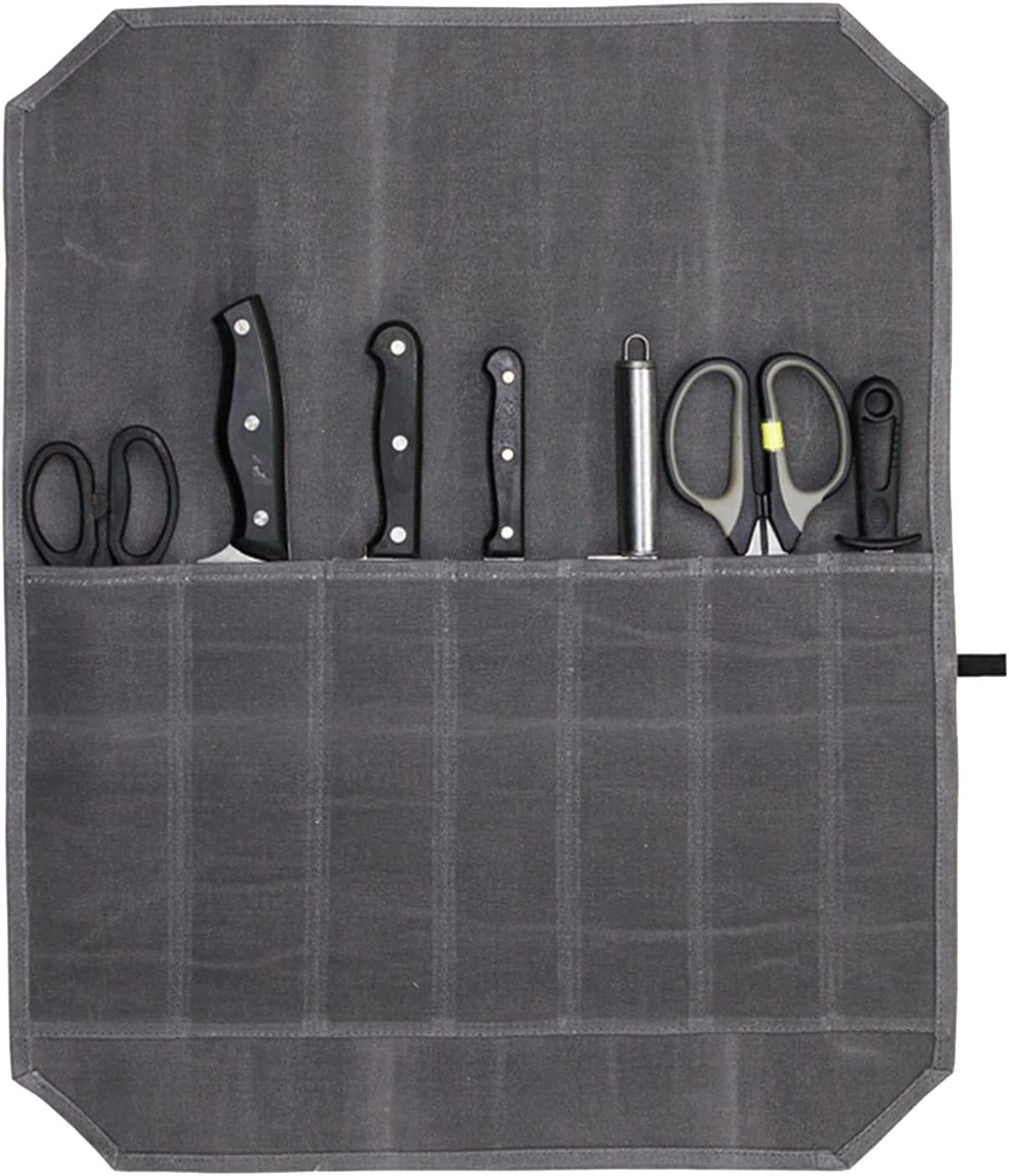 FUKAJOMFEN Knife Roll Chefs Knife Bag Gray Waxed Canvas Holder