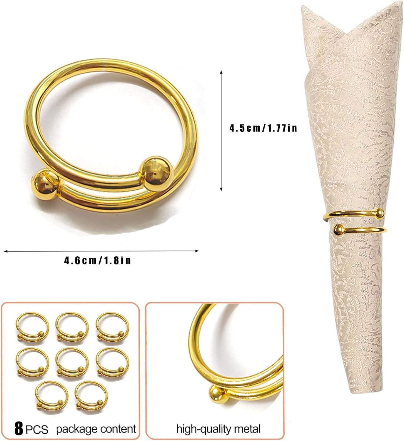 8-Piece Gold Stainless Steel Napkin Rings for Durable Dining Settings