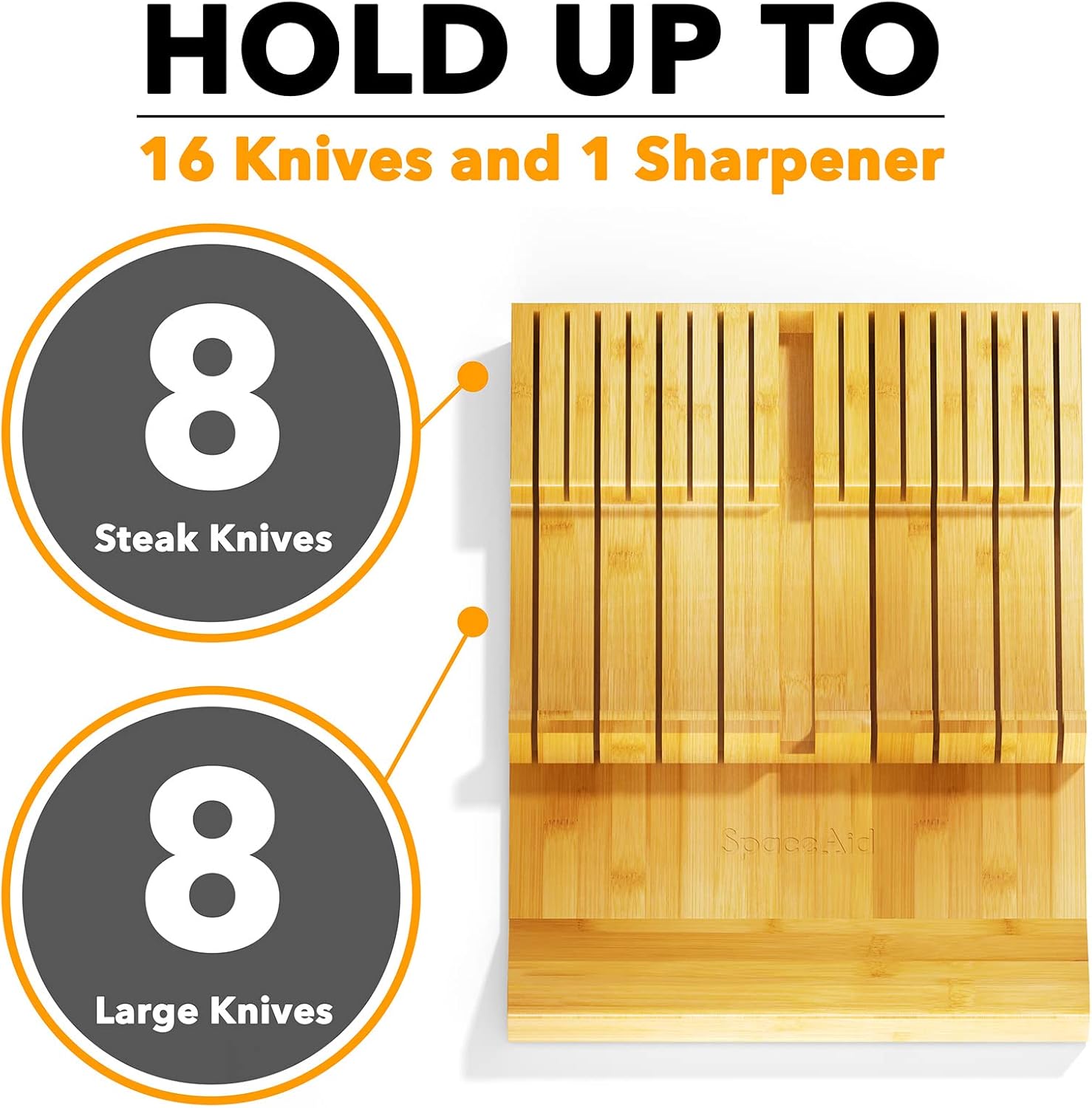 SpaceAid Bamboo Knife Organizer - Kitchen Drawer Storage