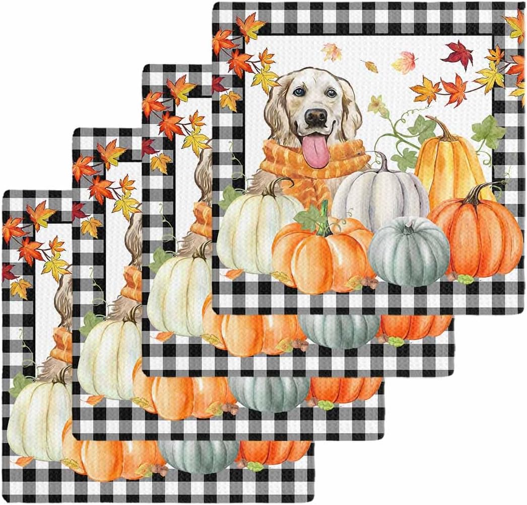 Habtucy Thanksgiving Pumpkin Dog Towels Set 4-Piece