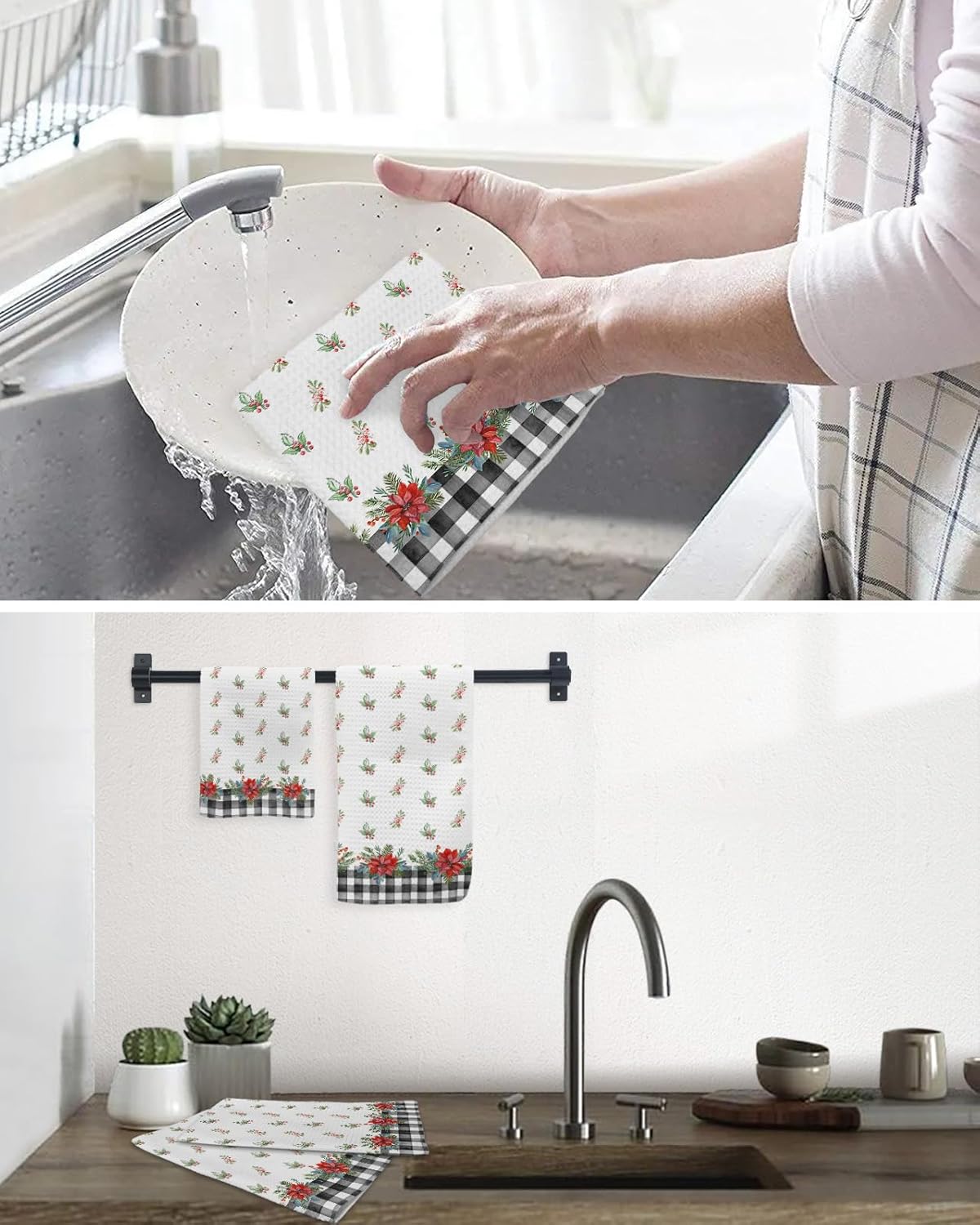 12x12 Waffle Plaid Christmas Kitchen Towels Microfiber Dish Towels