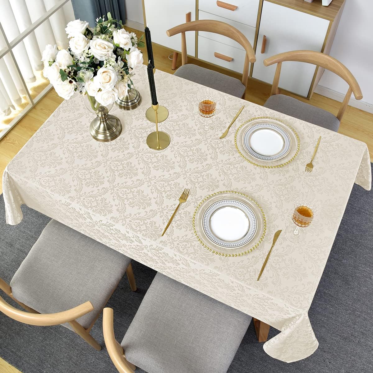 SASTYBALE Off-White Jacquard Tablecloth 52x70 Durable Elegant Perfect for Home Office