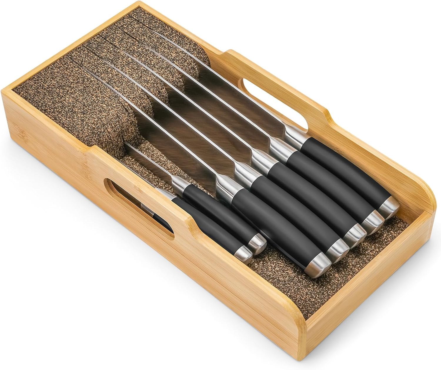 Mospten Bamboo Knife Organizer -Drawer Insert for Kitchen Storage