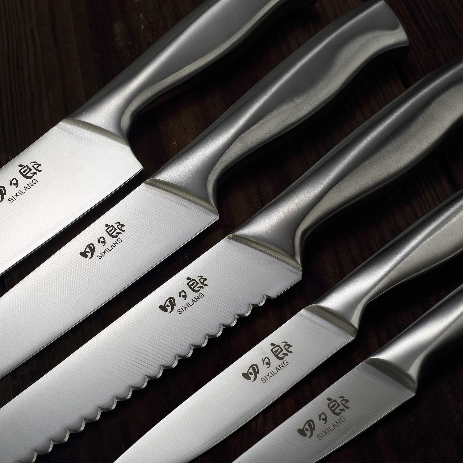 SIXILANG 8-Piece German Stainless Steel Knife Set with Oak Wooden Block