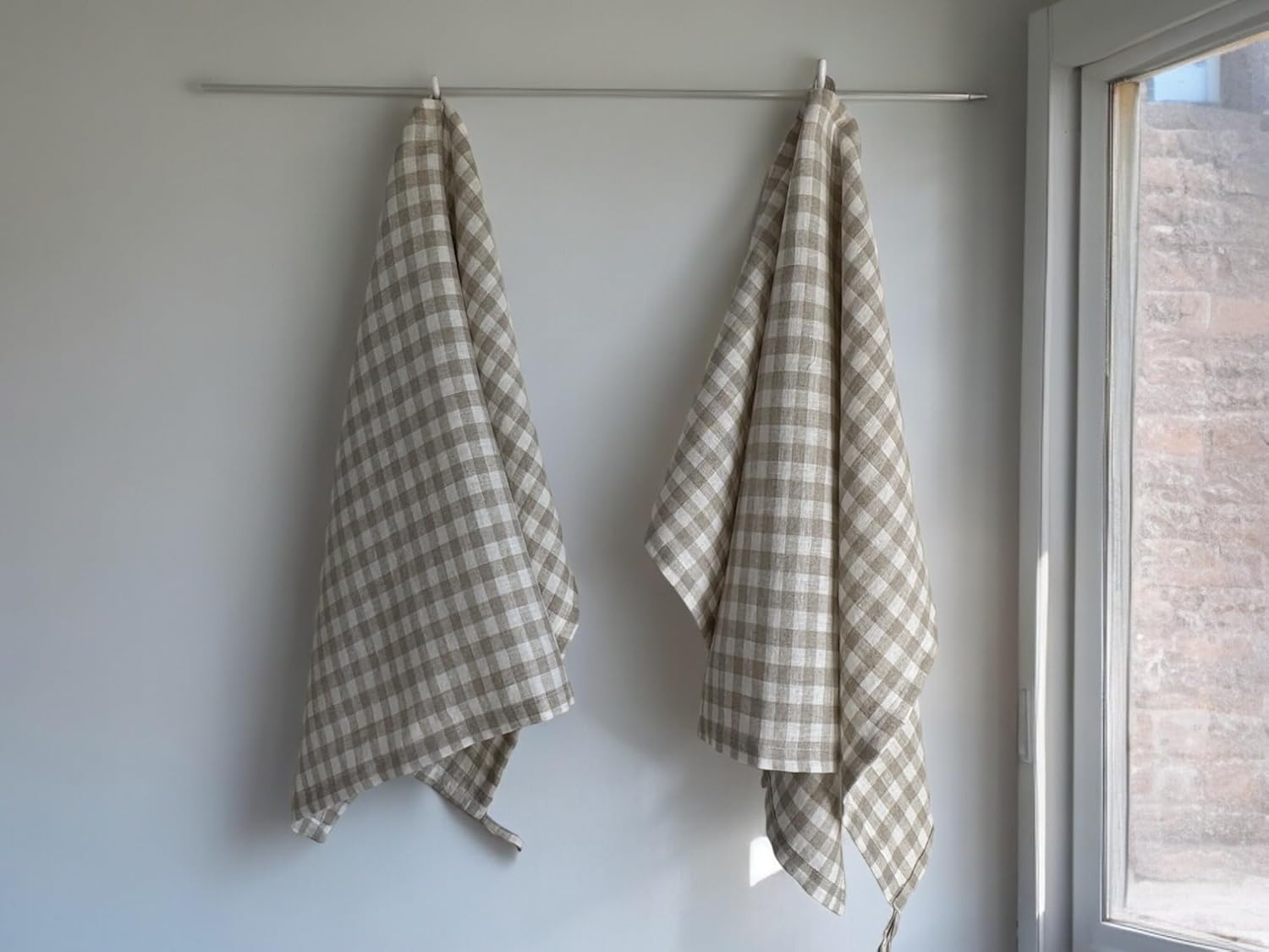 Eight Owls Stonewashed Linen Dish Towels - Set of 2 Natural Check 1