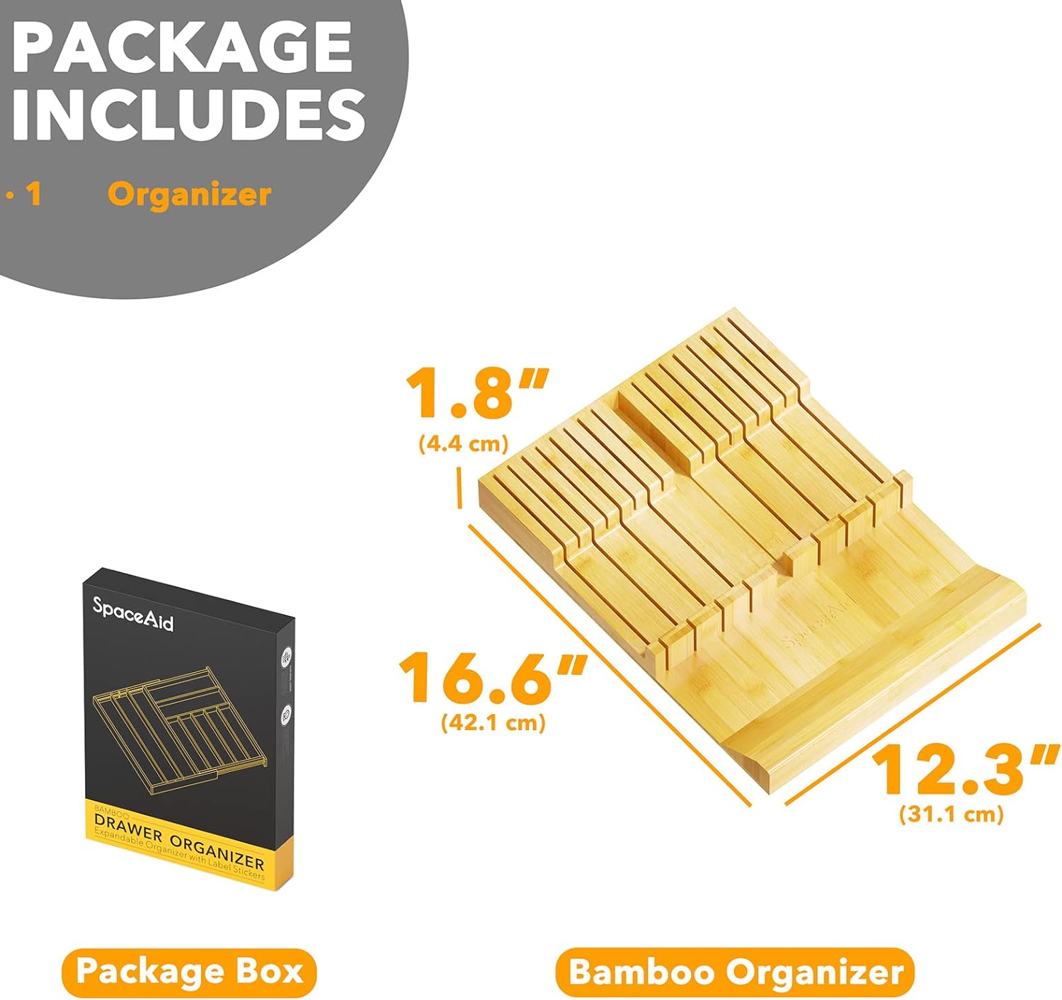 SpaceAid Bamboo Knife Organizer - Kitchen Drawer Storage