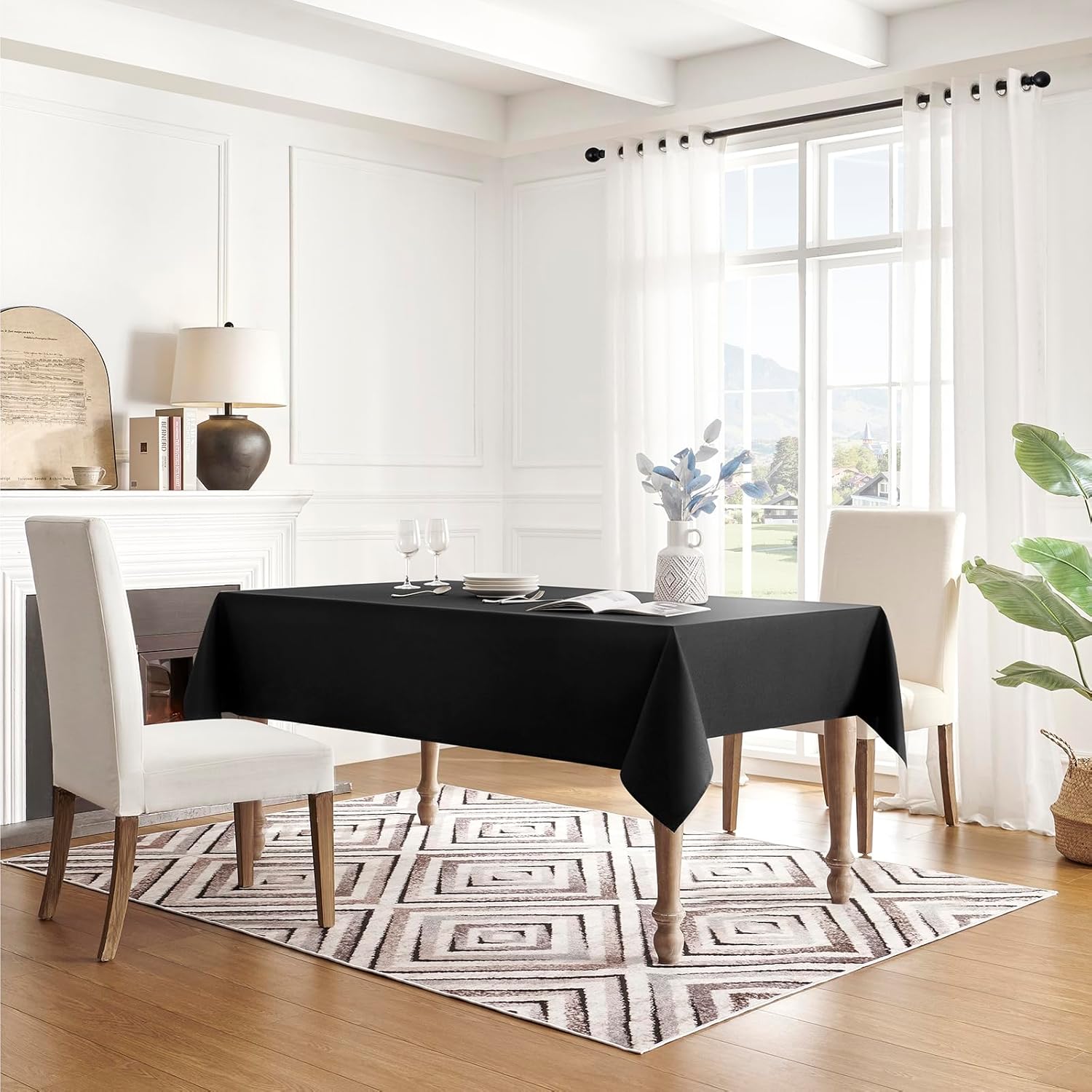 Luxury Tablecloth for Dining Spill-Proof 60x84 Black Veblandy Home Kitchen