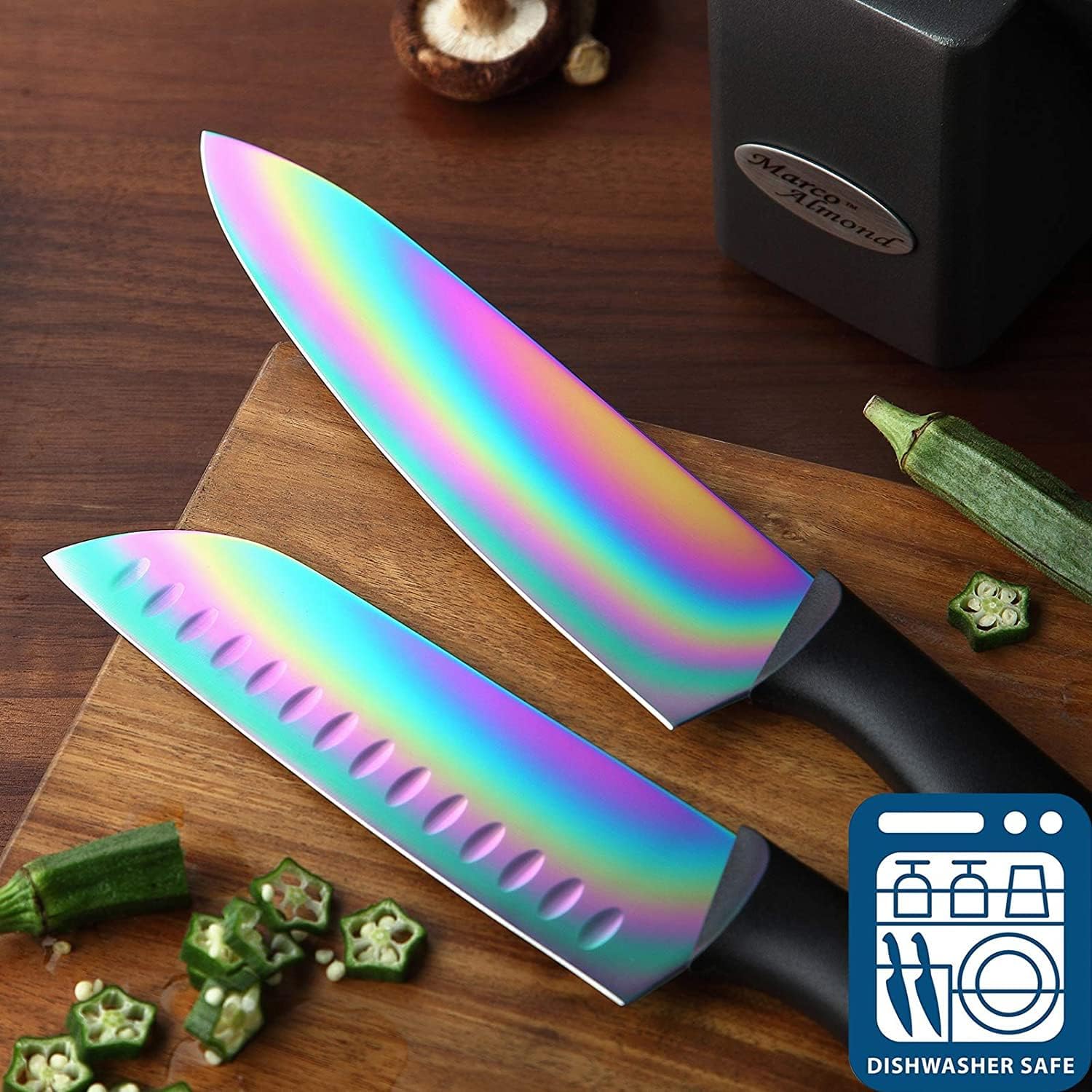 Marco Almond 14-Piece Rainbow Knife Block Set