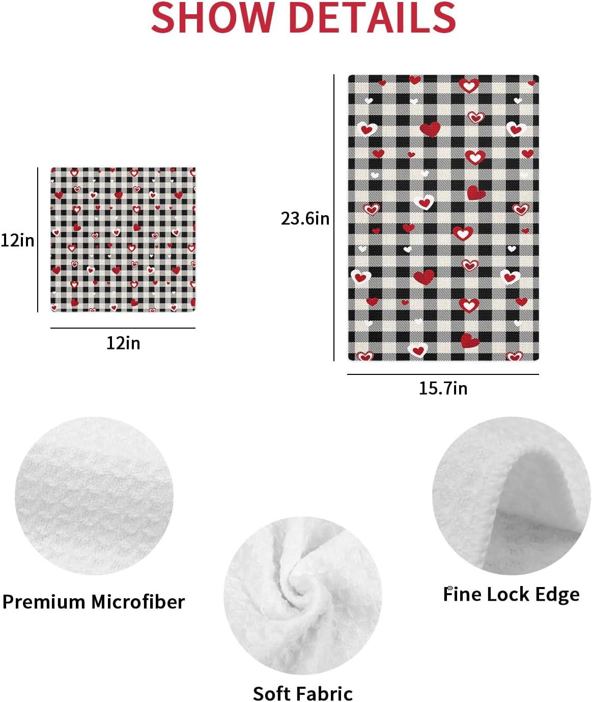 Rustic Plaid Black Waffle Kitchen Towels Set - 2