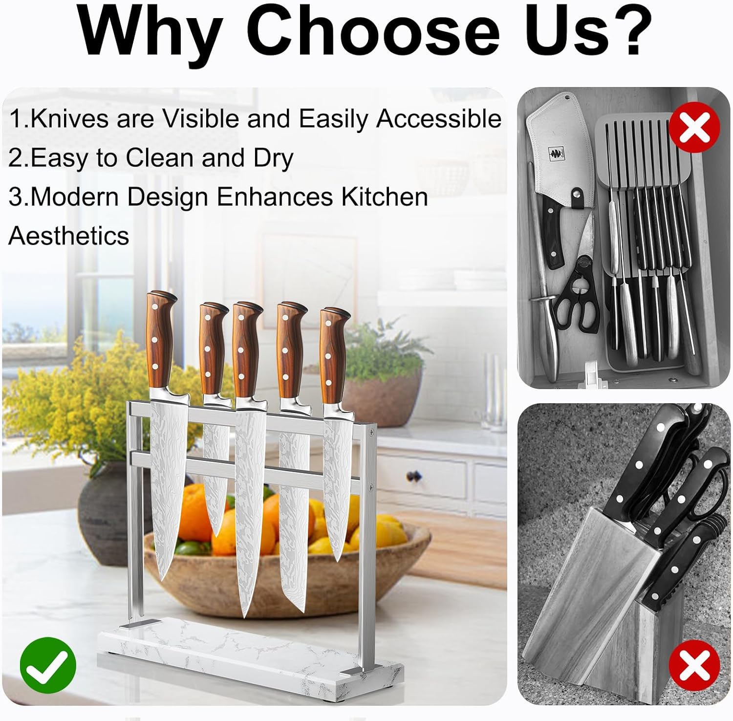 Magnetic Knife Block Holder - Marble Base