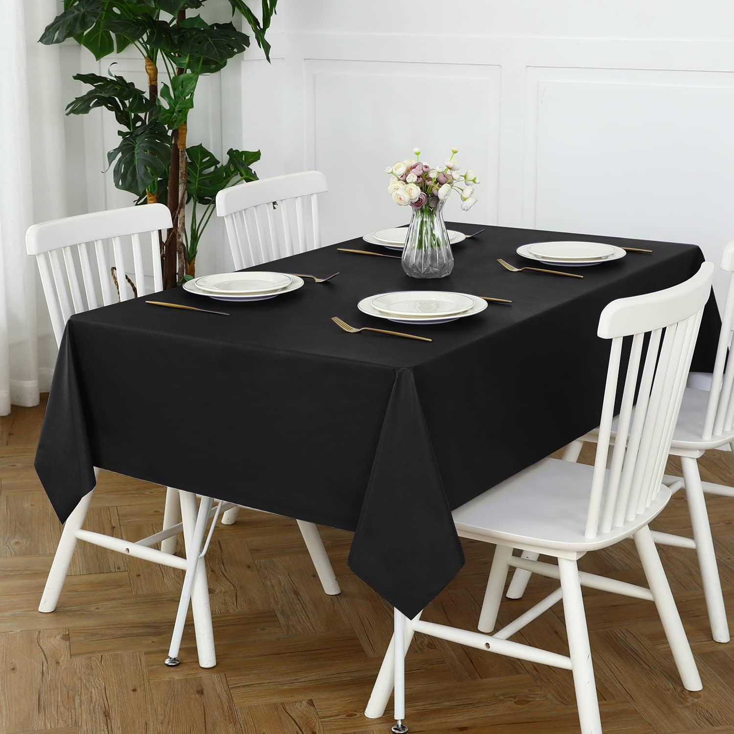 Romanstile 100 Waterproof PVC Tablecloth - 54 x 78 Inch Black