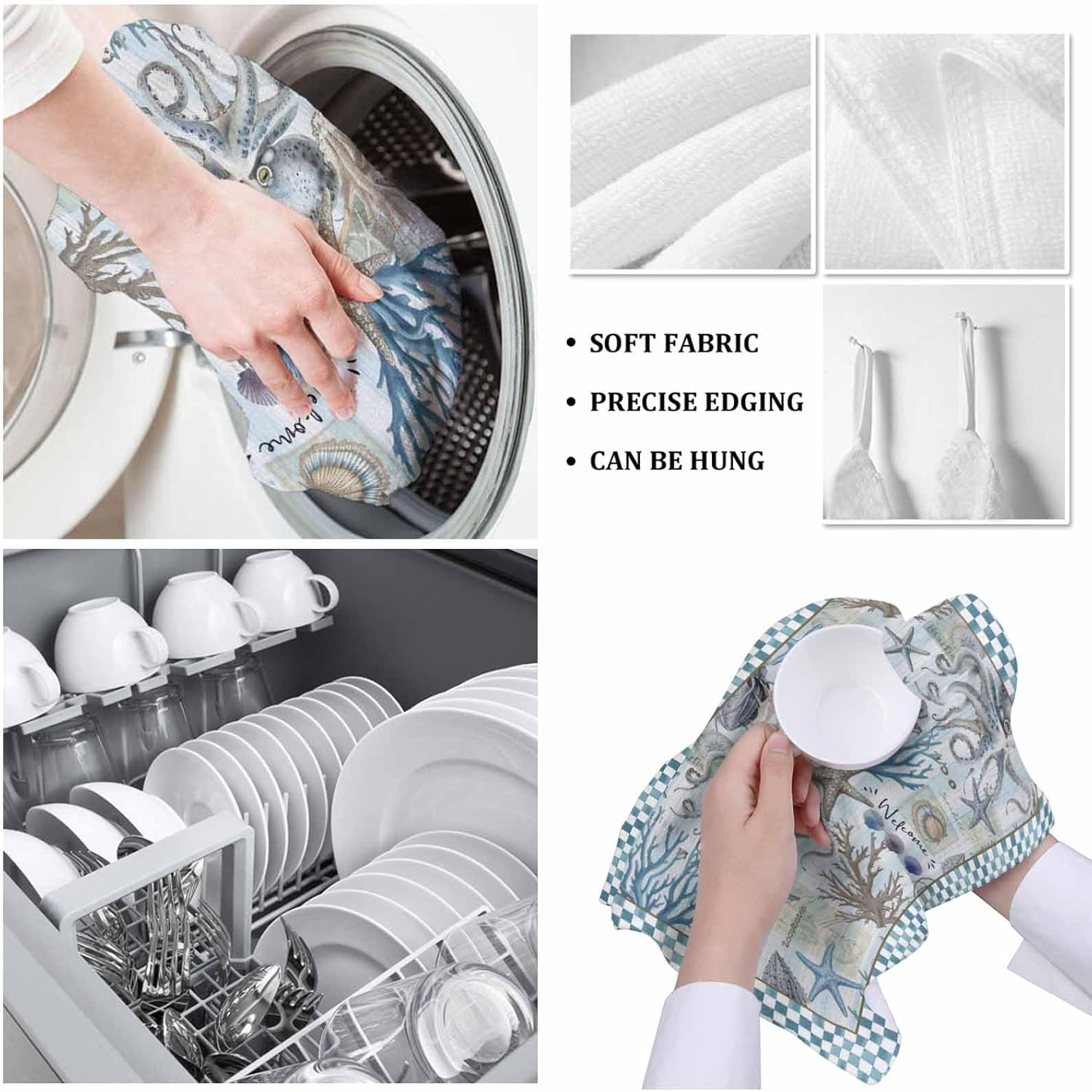 Elegant Coastal Octopus Kitchen Towels 18x28 Absorbent Quick Dry Sure to impress